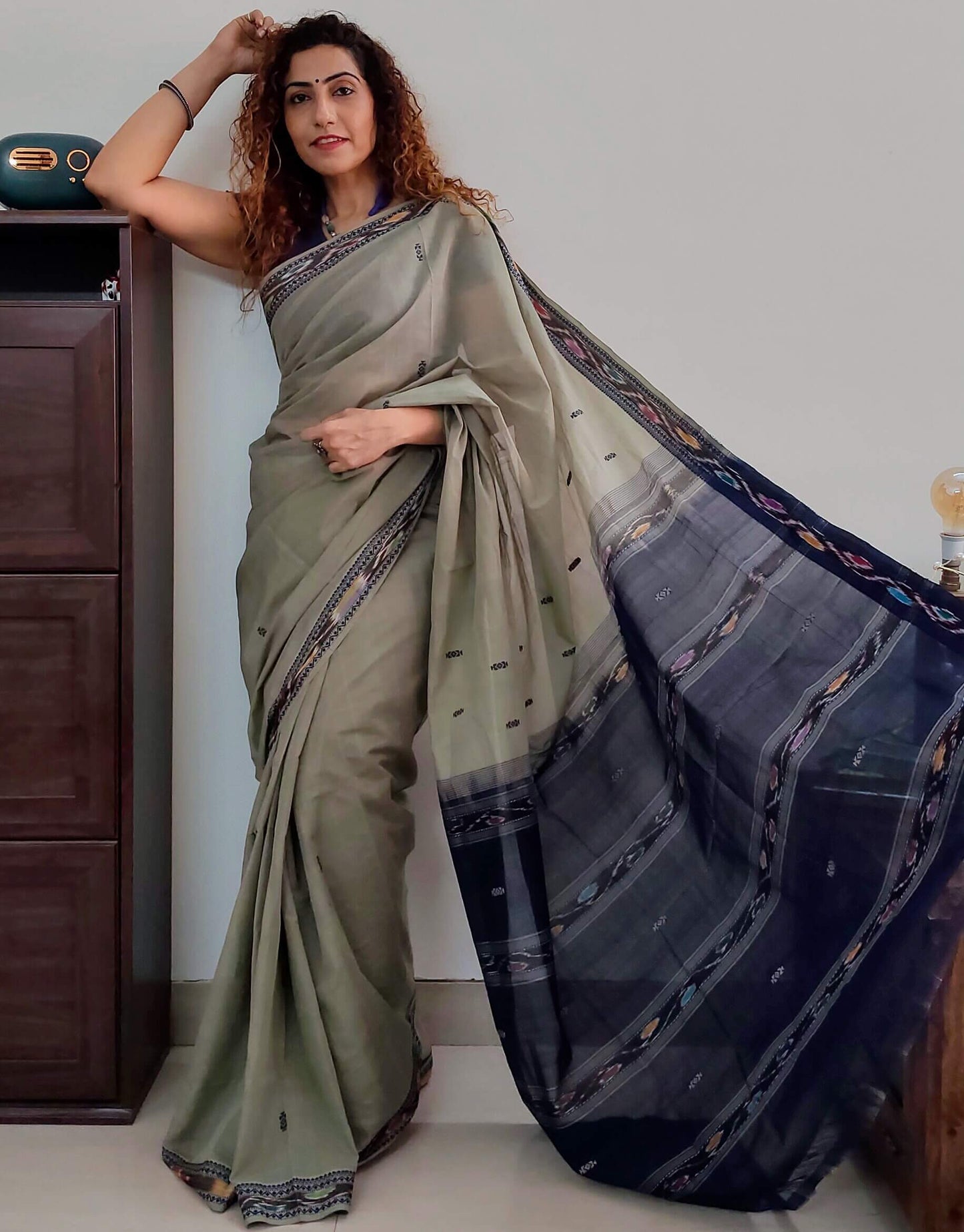 Grey Dobby ikkat cotton Saree