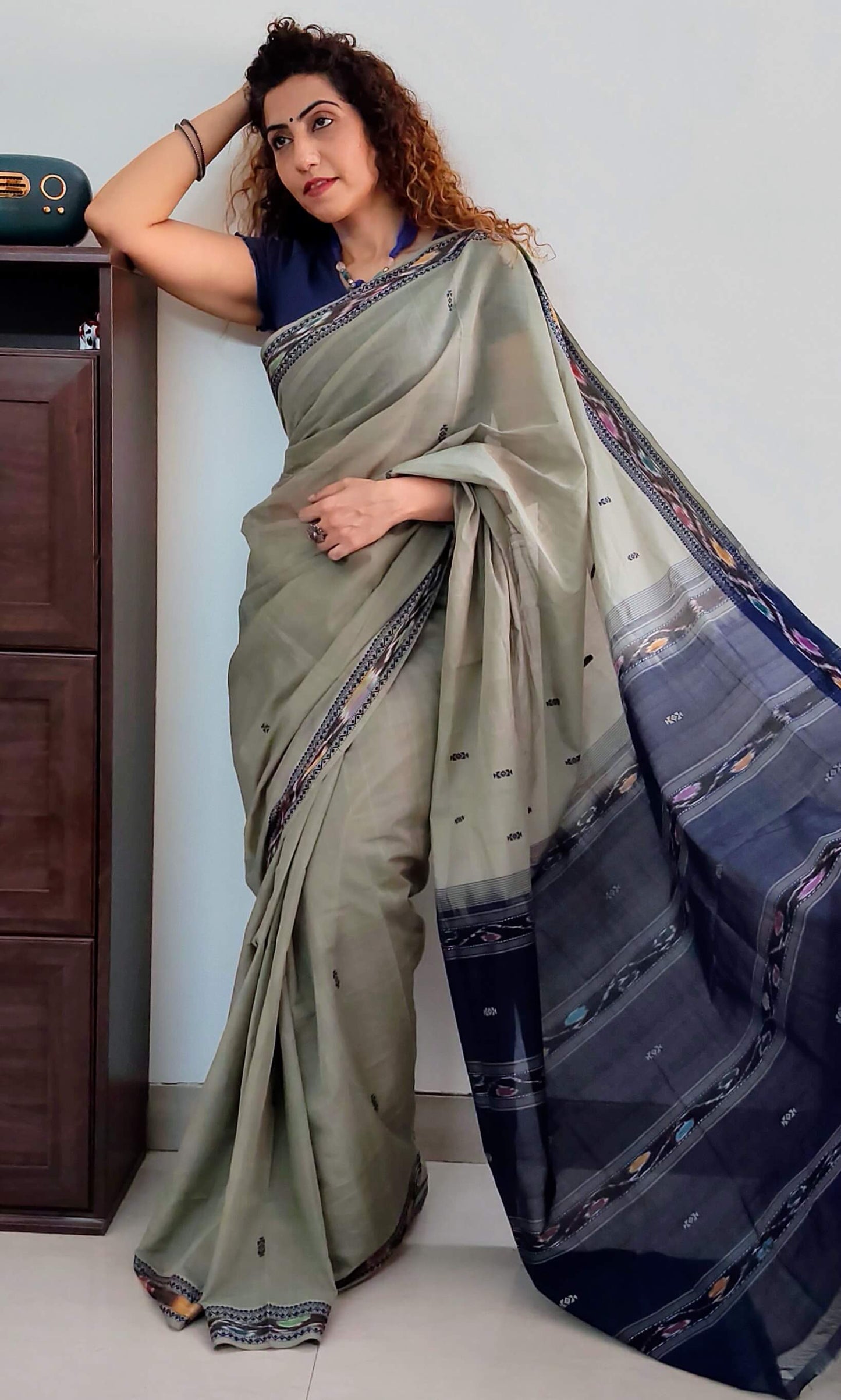 Grey Dobby ikkat cotton Saree