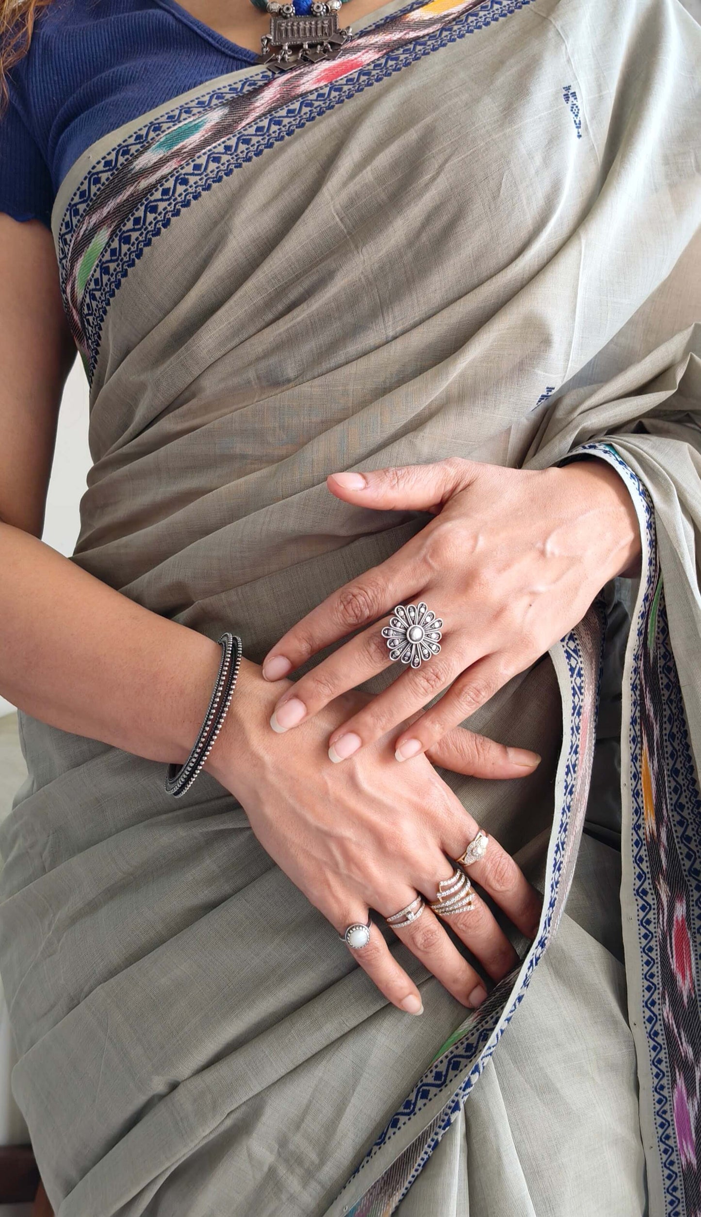 Grey Dobby ikkat cotton Saree