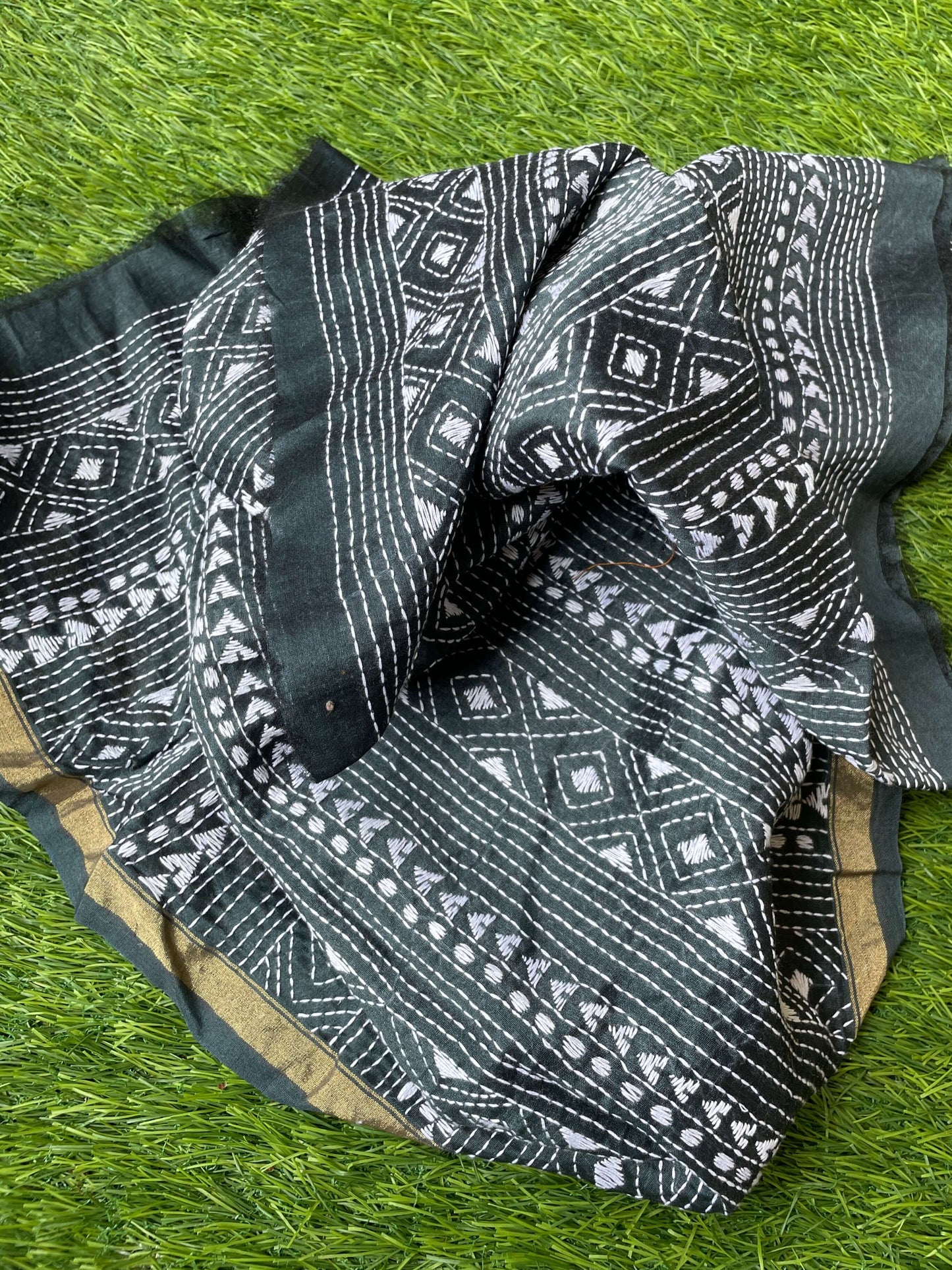 Grey Chanderi kantha blouse fabric