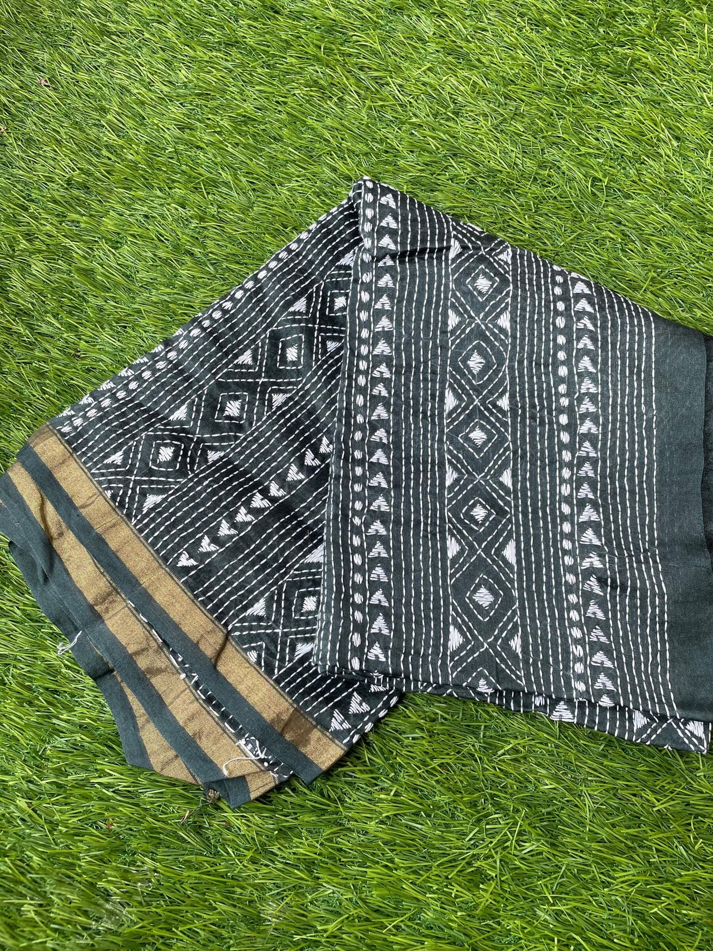 Grey Chanderi kantha blouse fabric