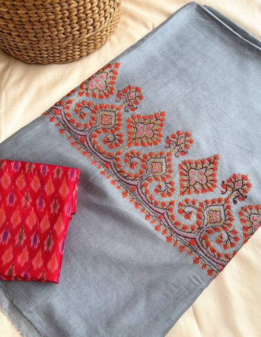 Grey Silk Sozni Saree