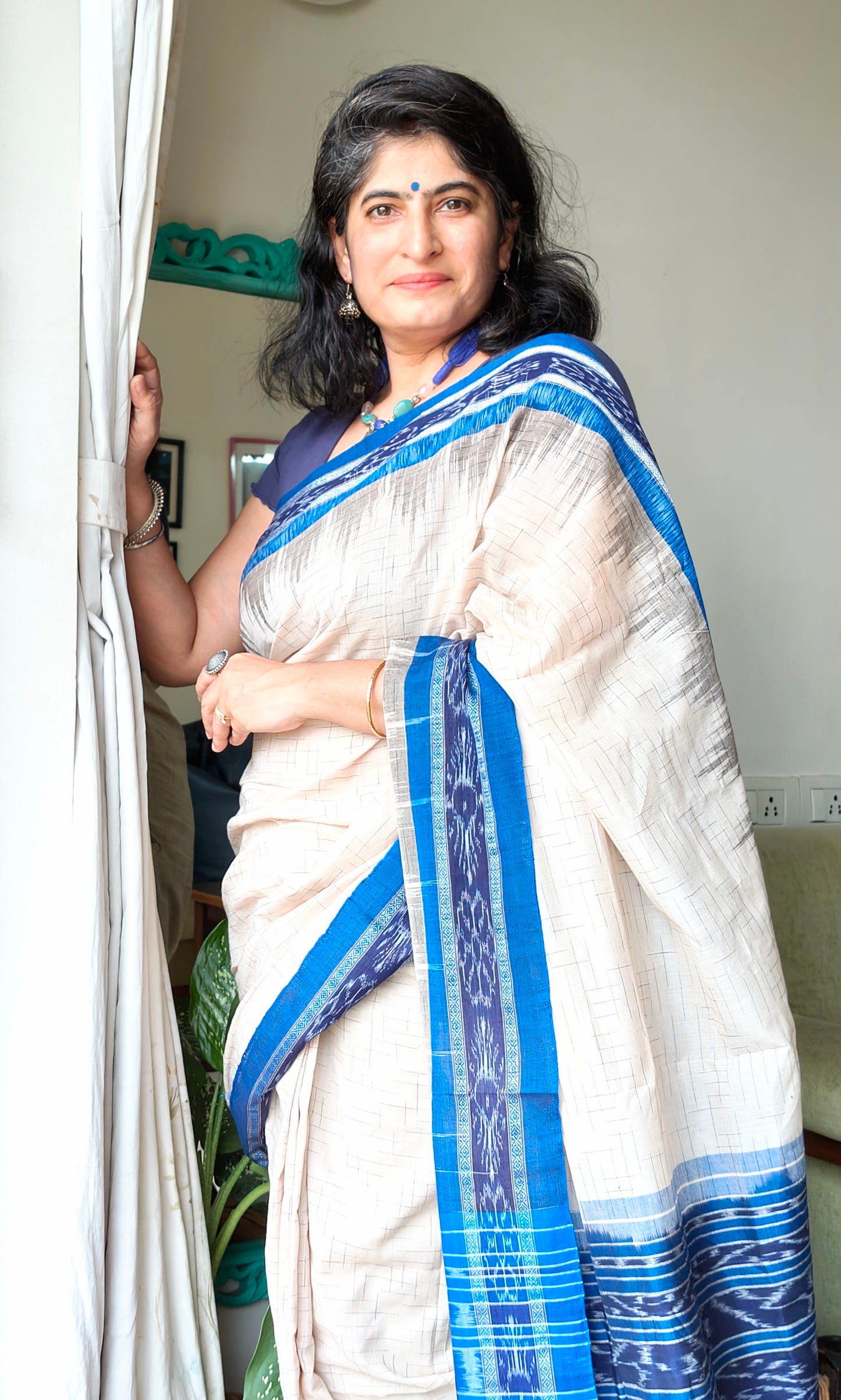 Jharna ikat White blue Cotton Saree
