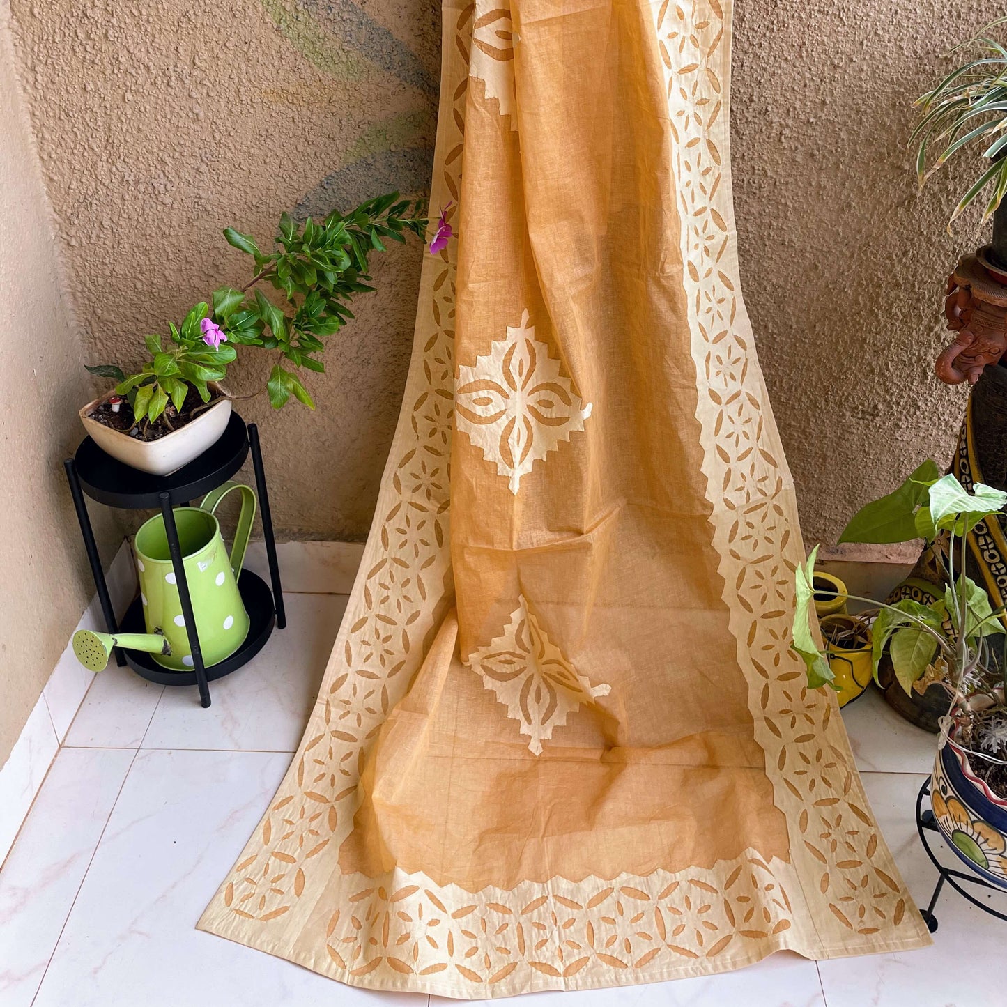 Mustard yellow Applique Dupatta set