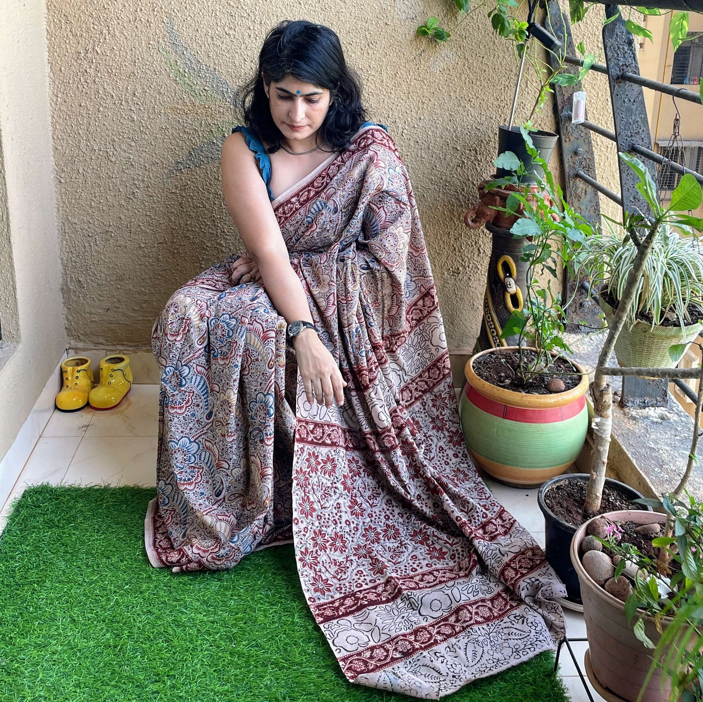 block print cotton kalamkari saree