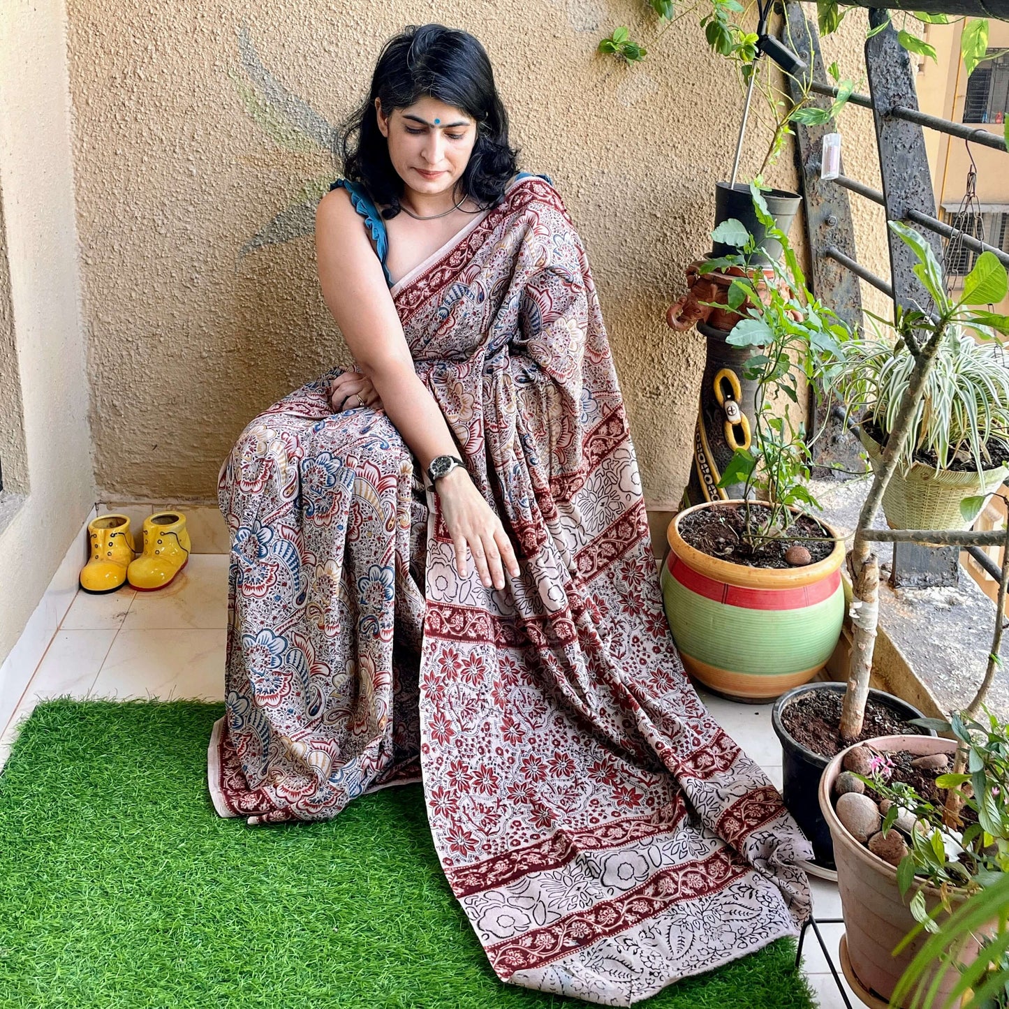 block print cotton kalamkari saree