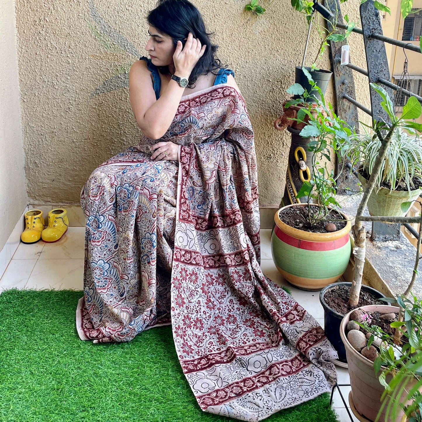 block print cotton kalamkari saree