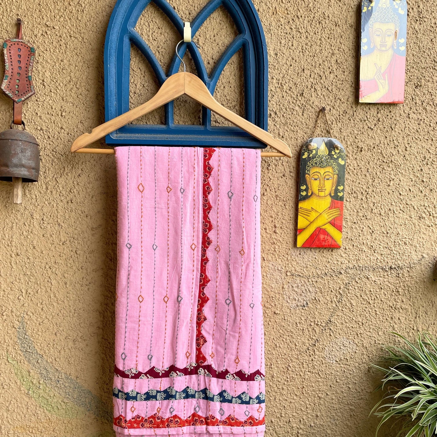 Pink Applique Cotton with kantha