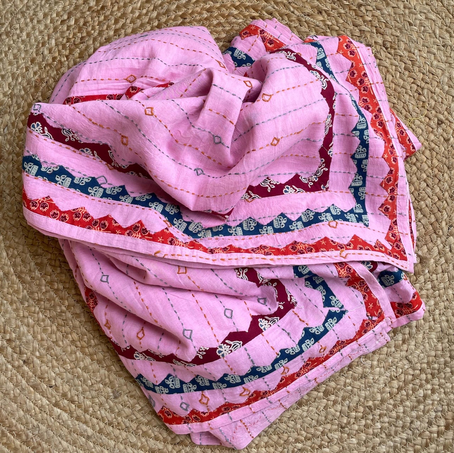 Pink Applique Cotton with kantha