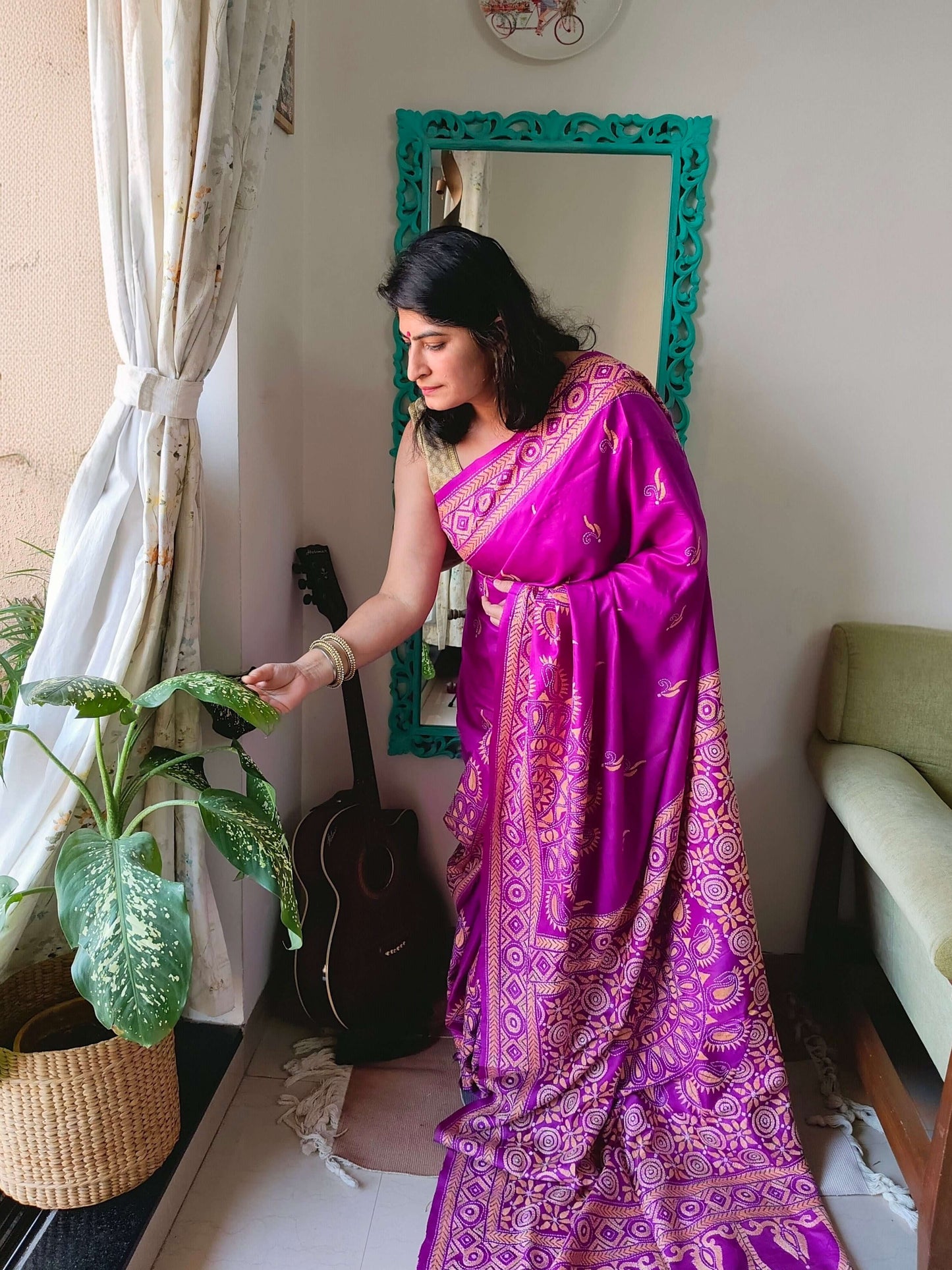 Purple Silk with Kantha Stitch