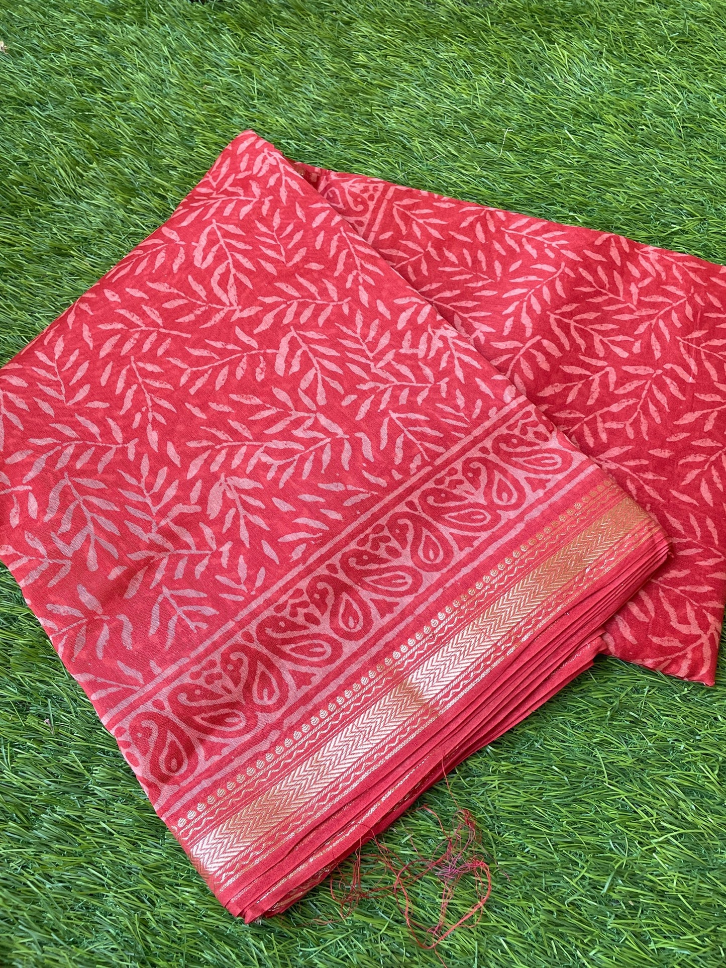 Red Block Printed Maheshwari Sarees