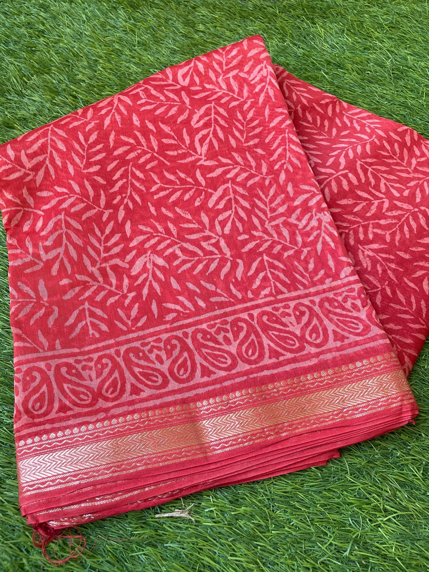 Red Block Printed Maheshwari Sarees