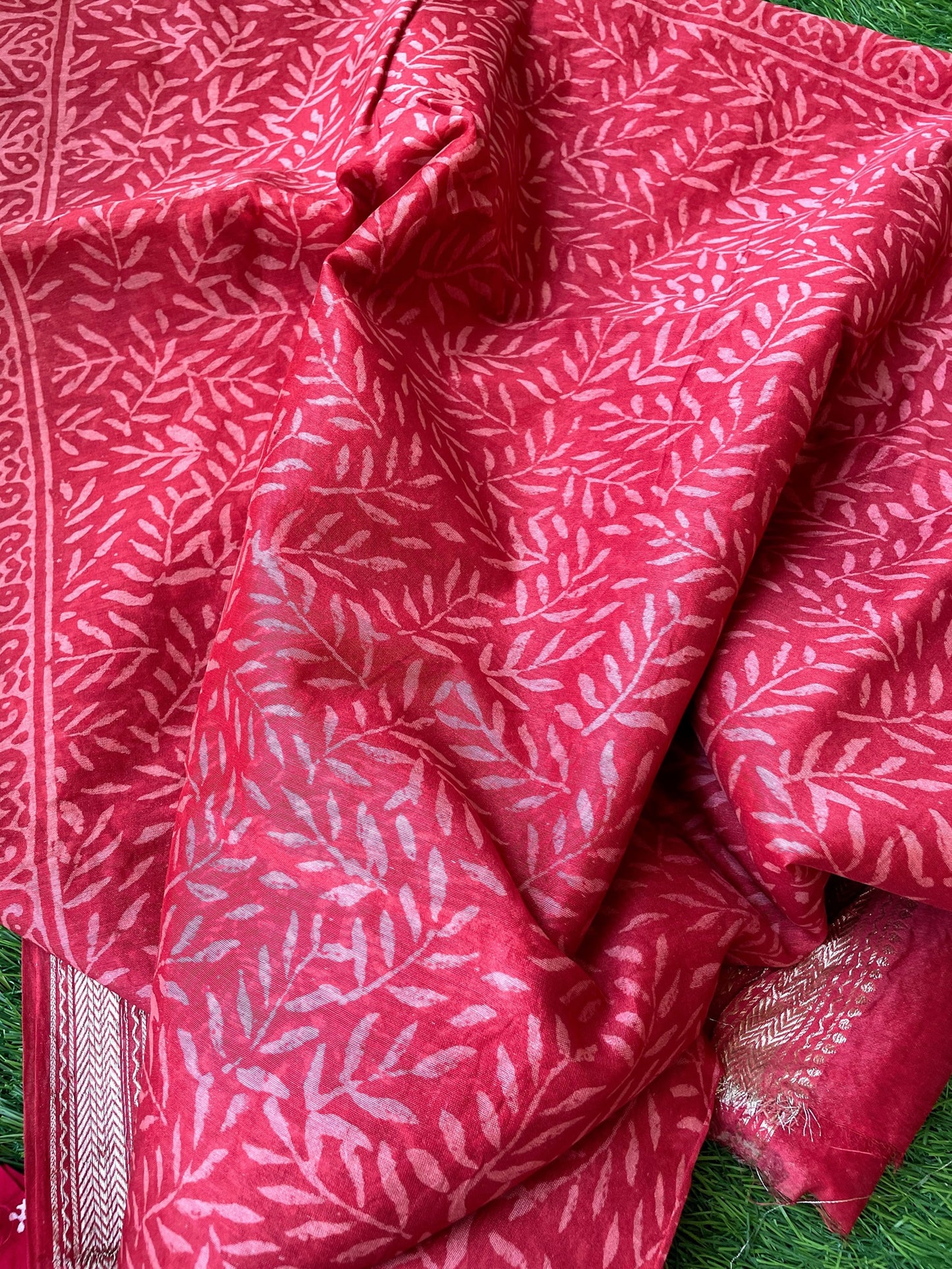 Red Block Printed Maheshwari Sarees