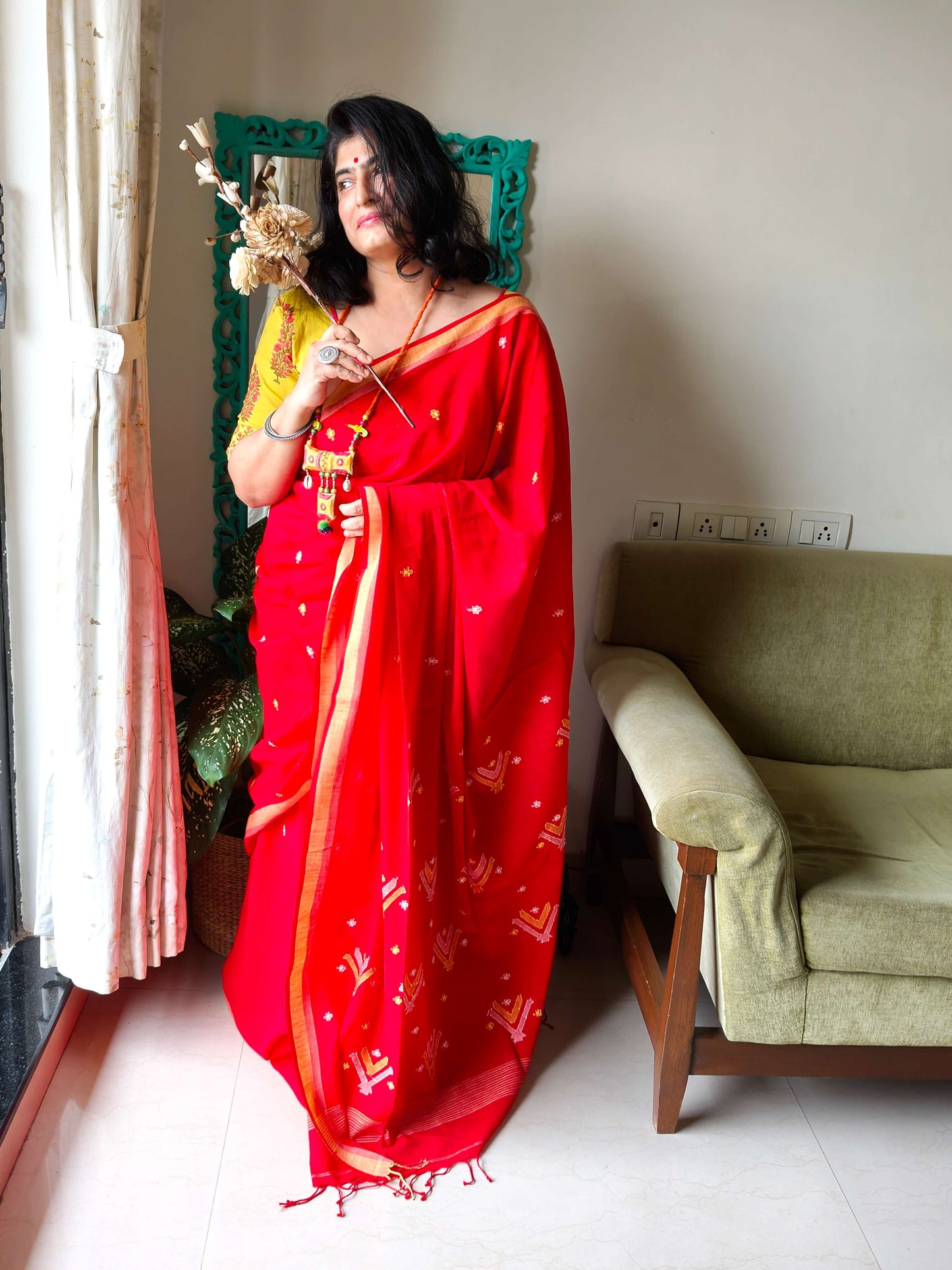 Red Jamdani Saree