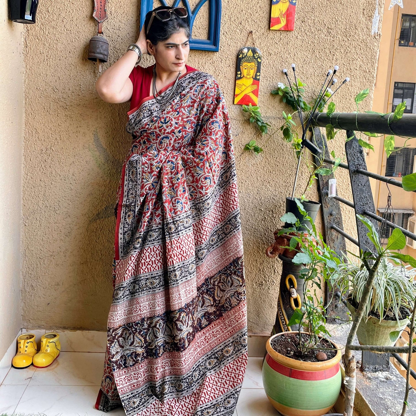 block print cotton kalamkari saree