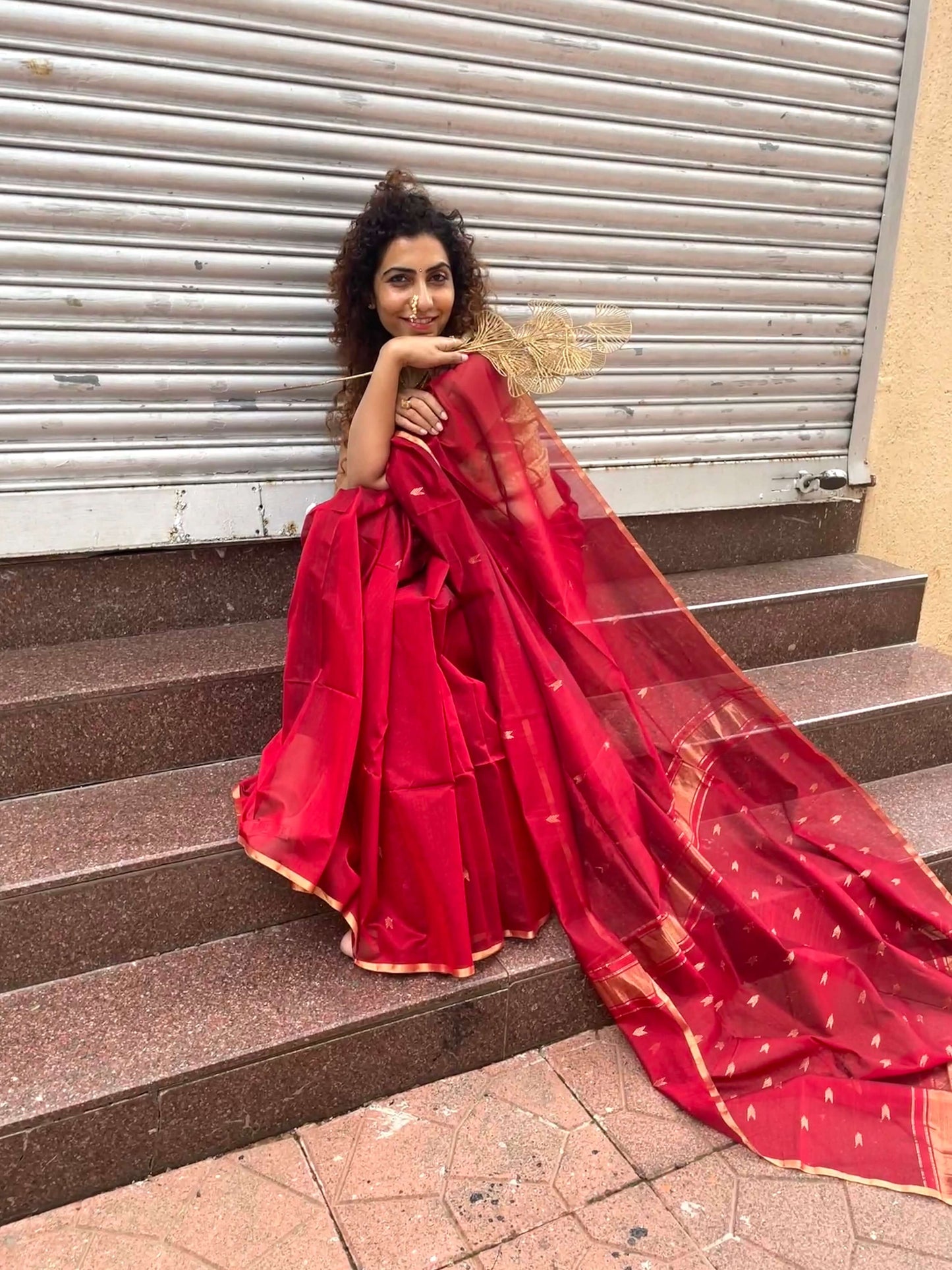 Pre order Red Maheshwari Saree ~ Rang collection