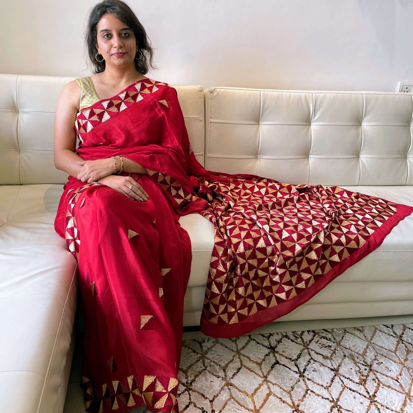 red-phulkari-saree chinon silk