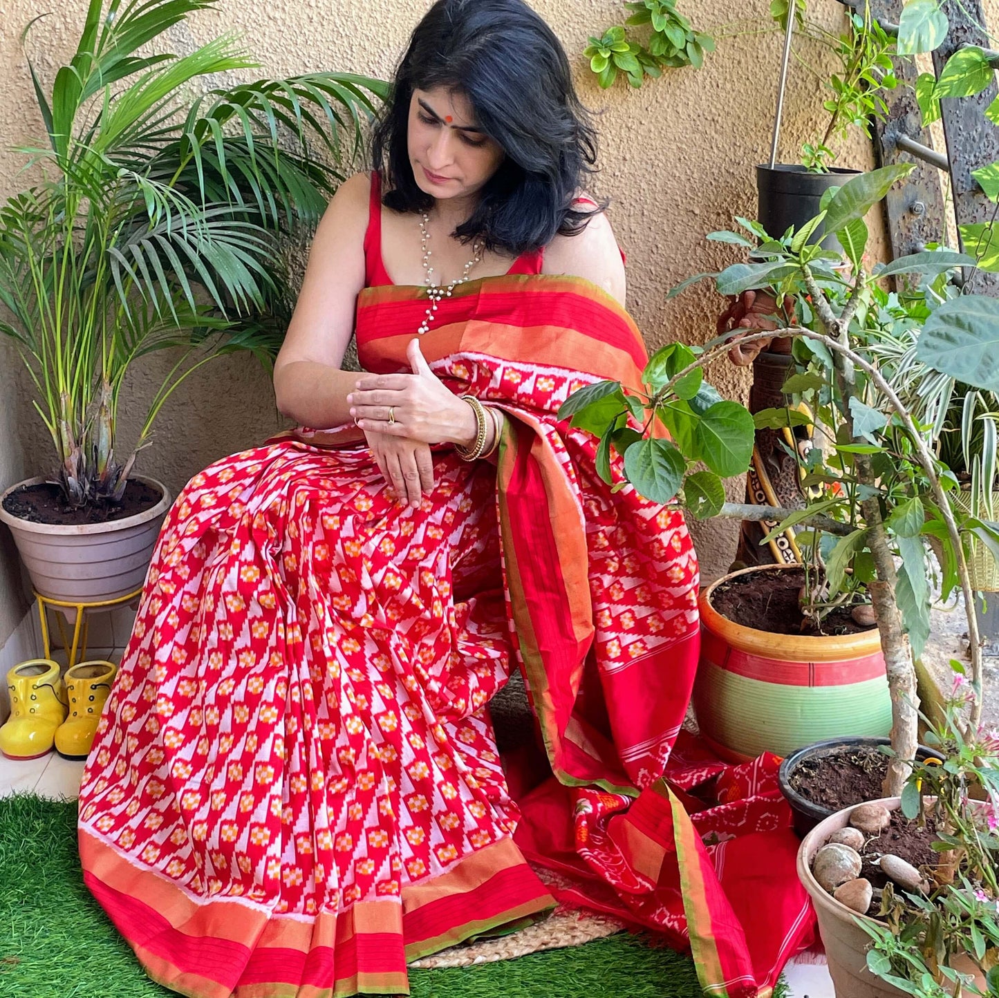 Red Pochampally Ikat Silk Saree