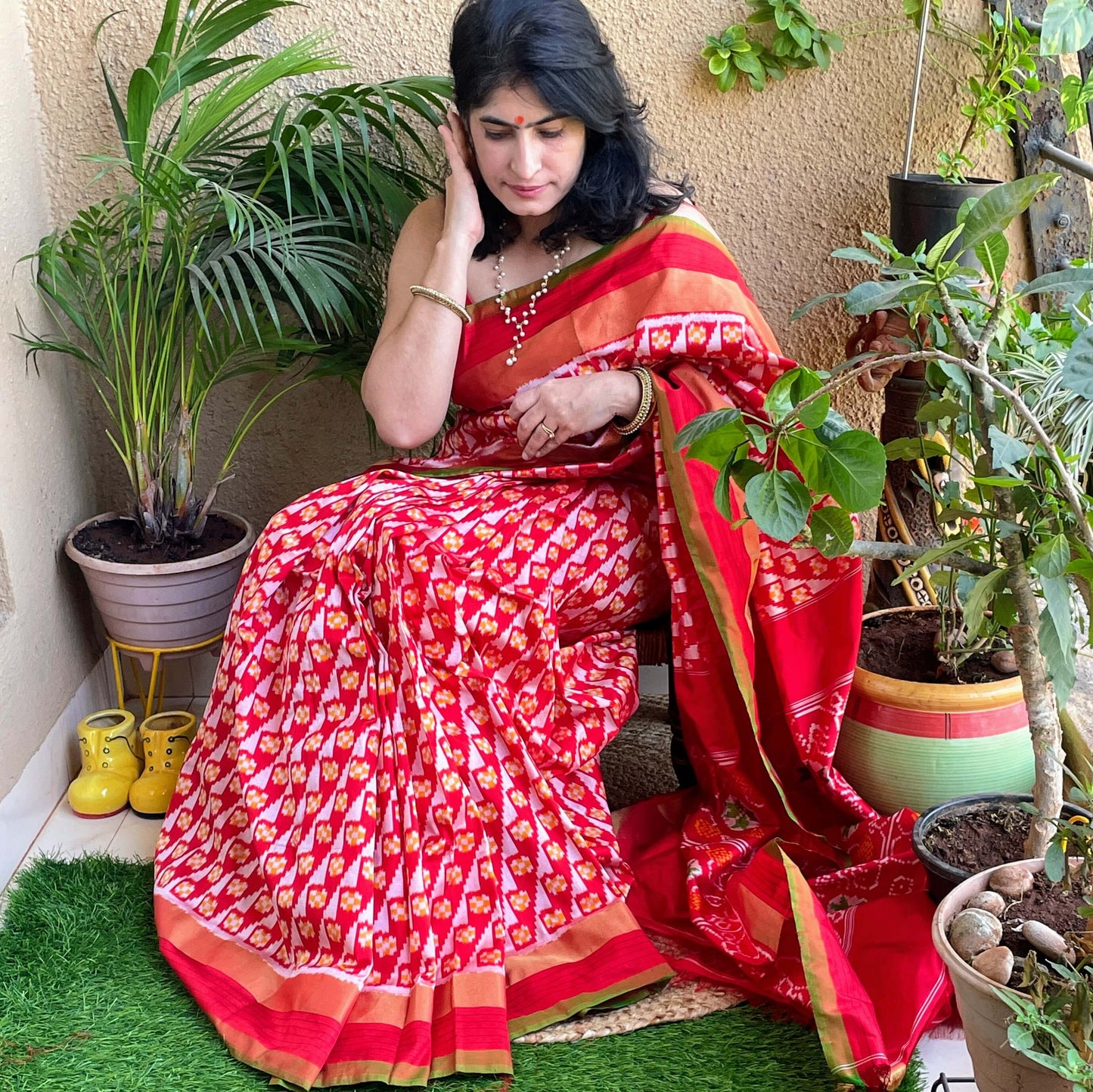 Red Pochampally Ikat Silk Saree