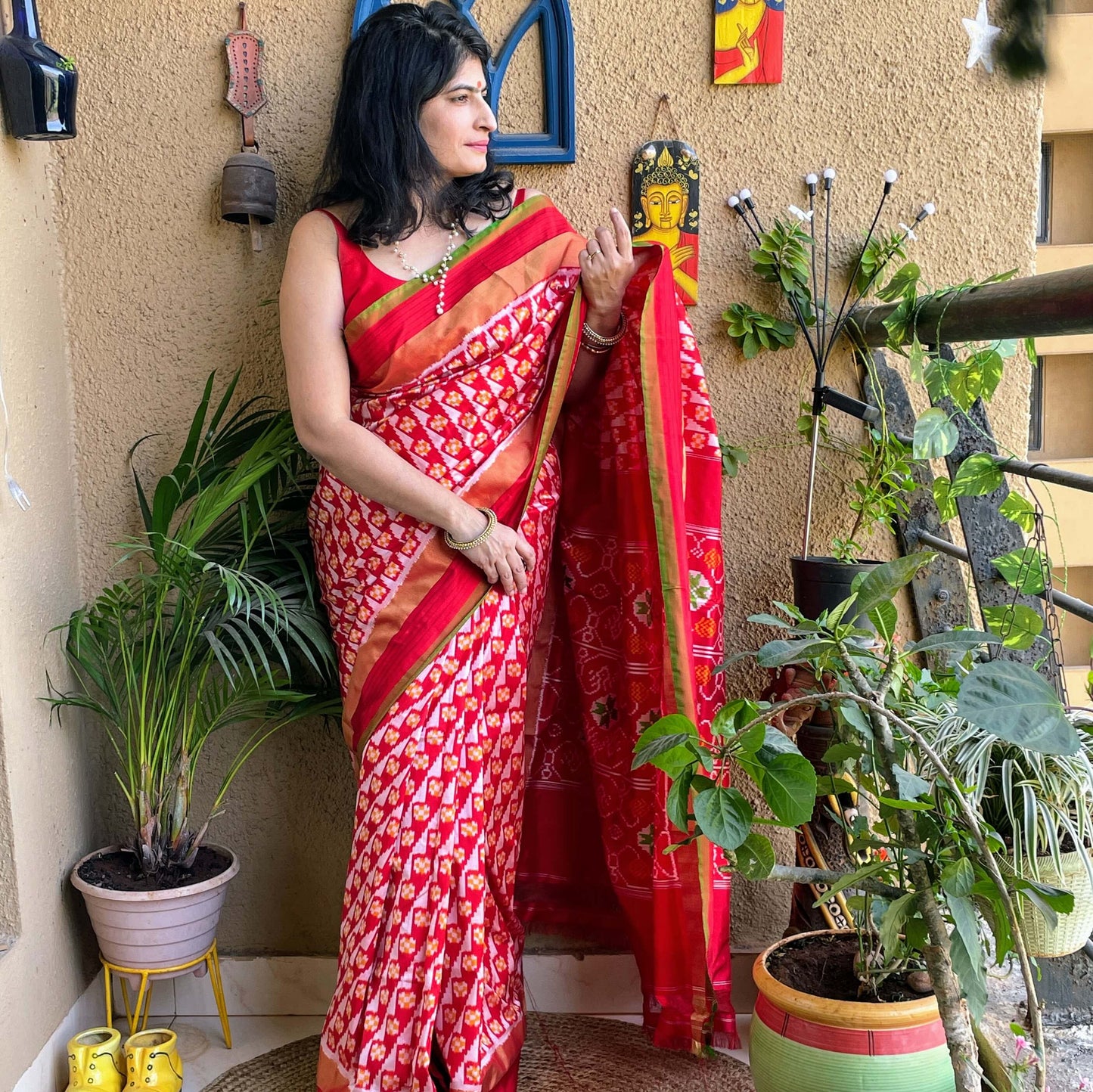 Red Pochampally Ikat Silk Saree