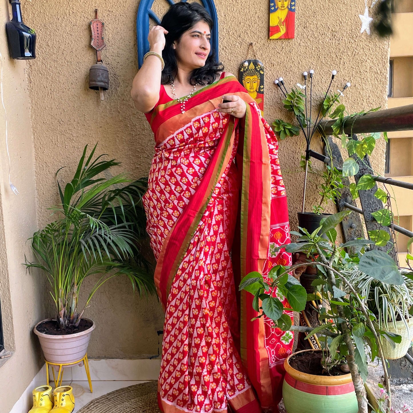 Red Pochampally Ikat Silk Saree