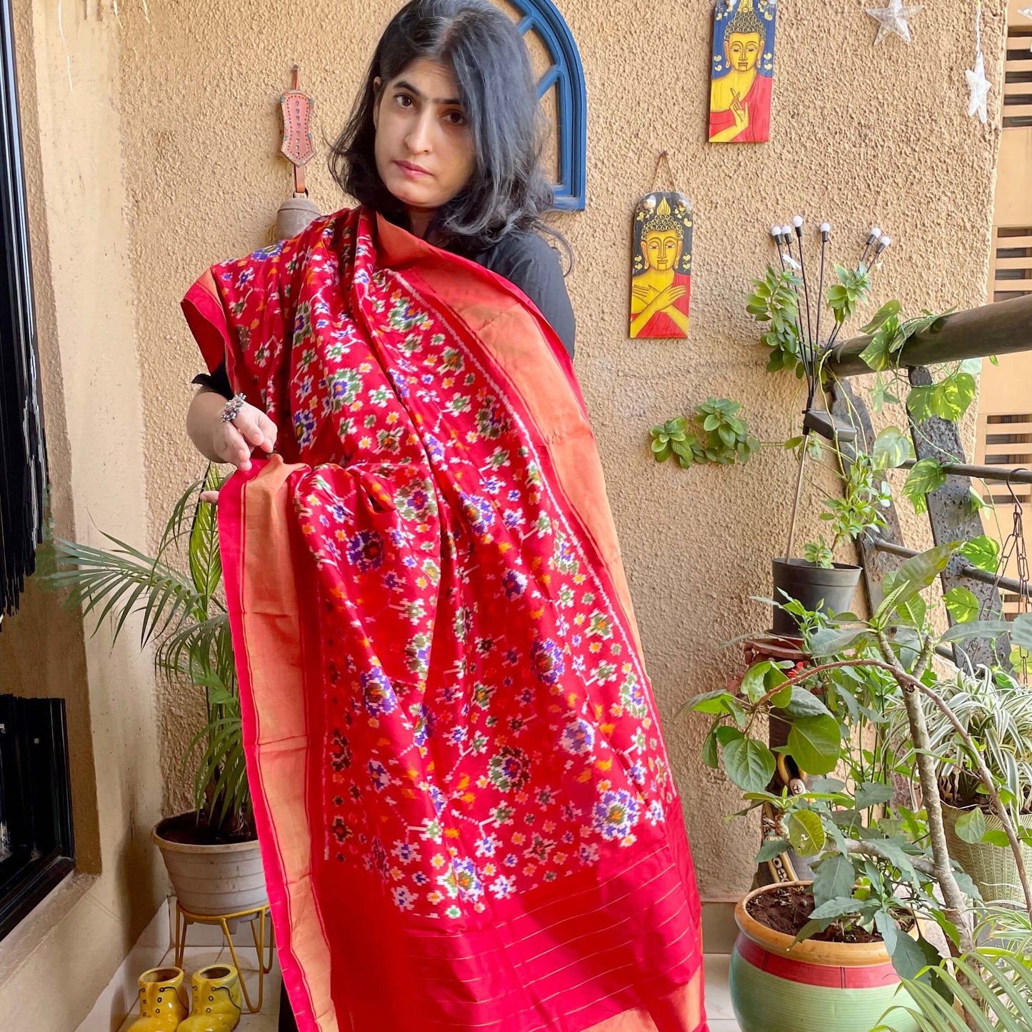 Red Pochampally Silk Dupatta