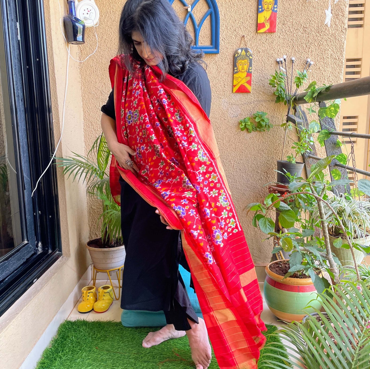 Red Pochampally Silk Dupatta