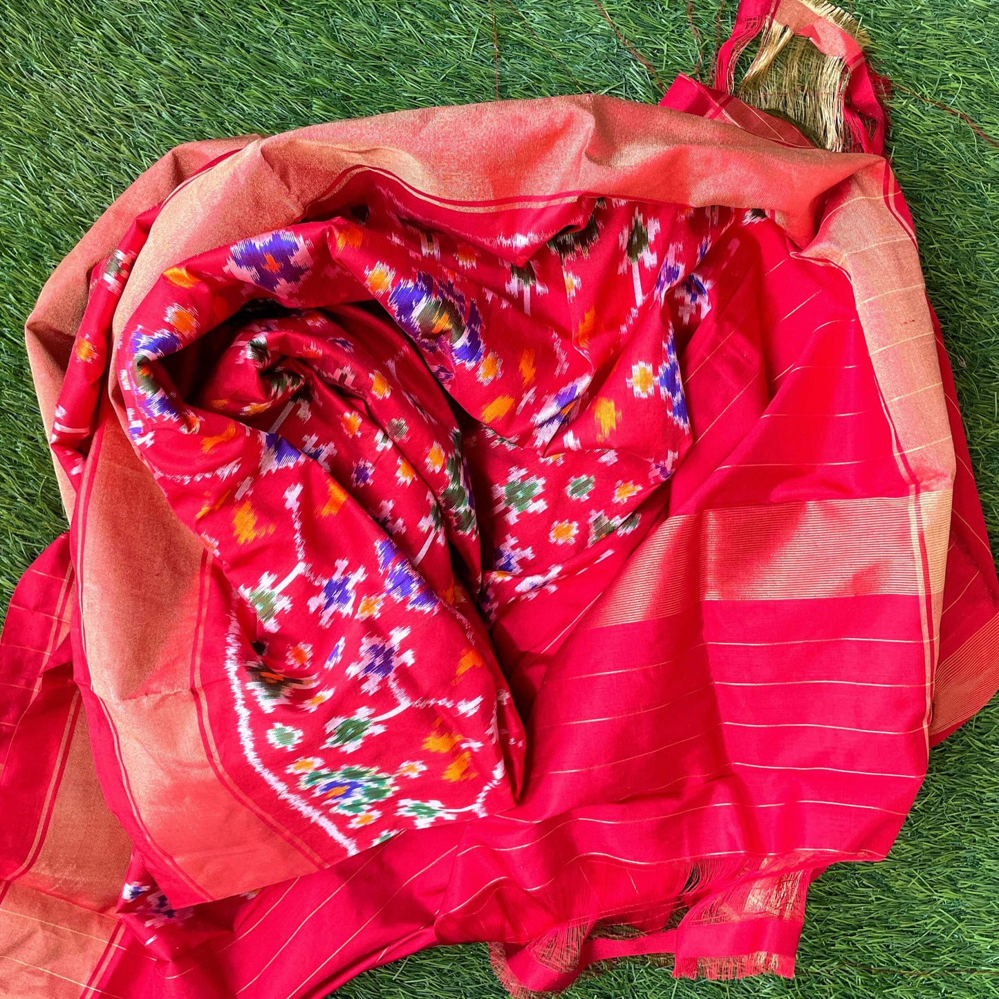 Red Pochampally Silk Dupatta