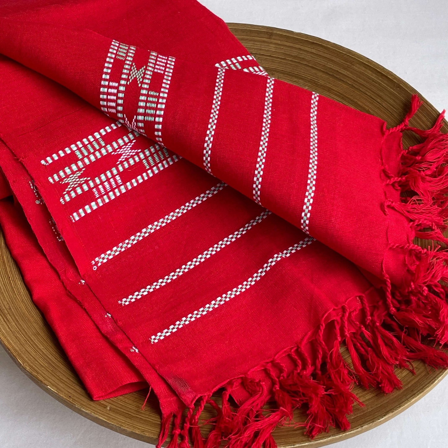 Red Assam weave cotton stole