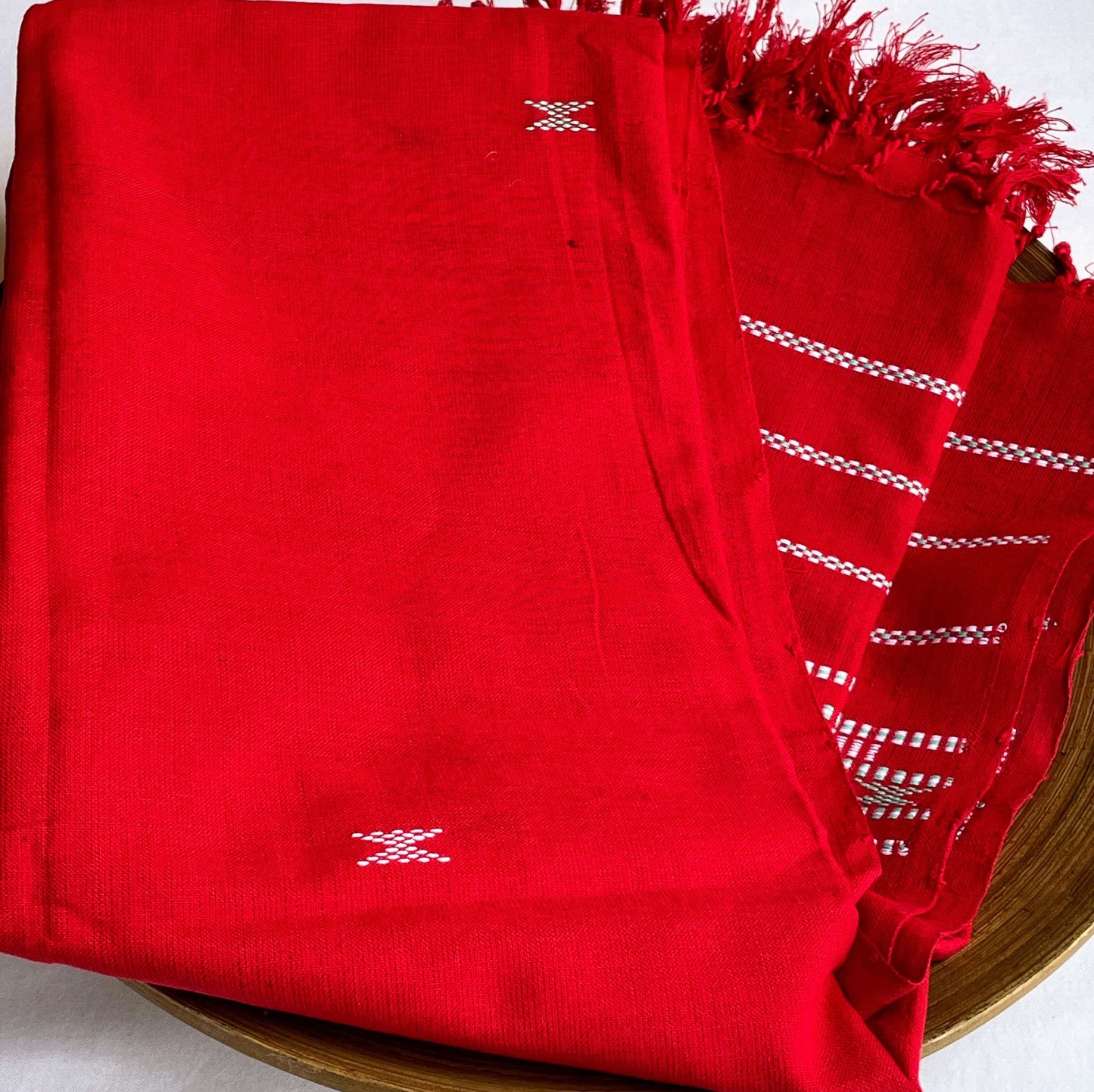 Red Assam weave cotton stole