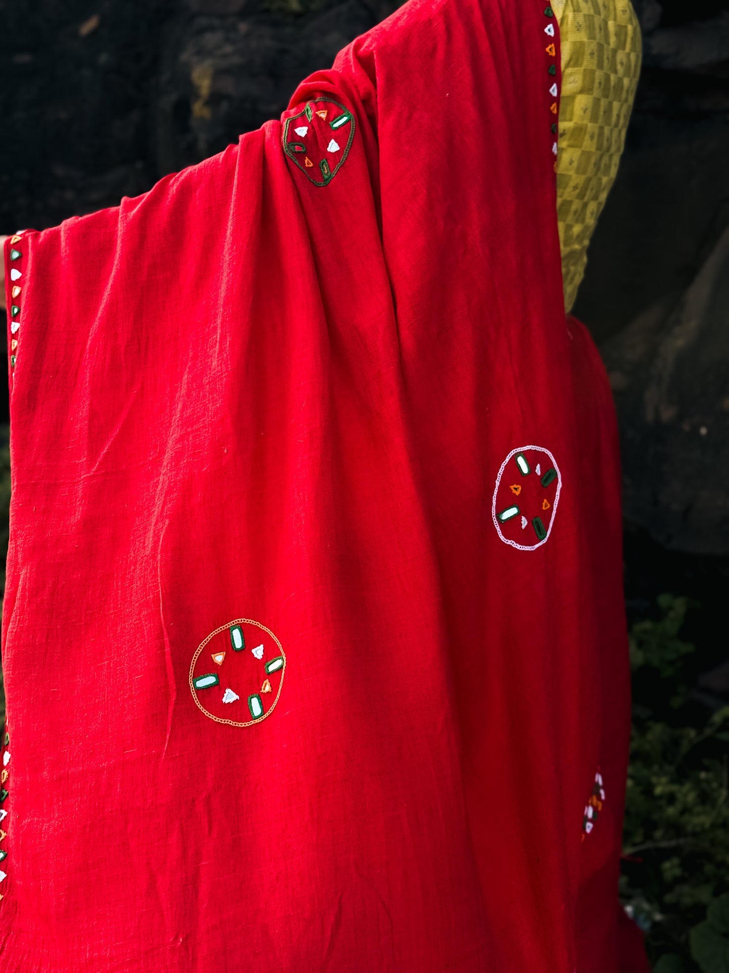 Red Mirror work Matka silk