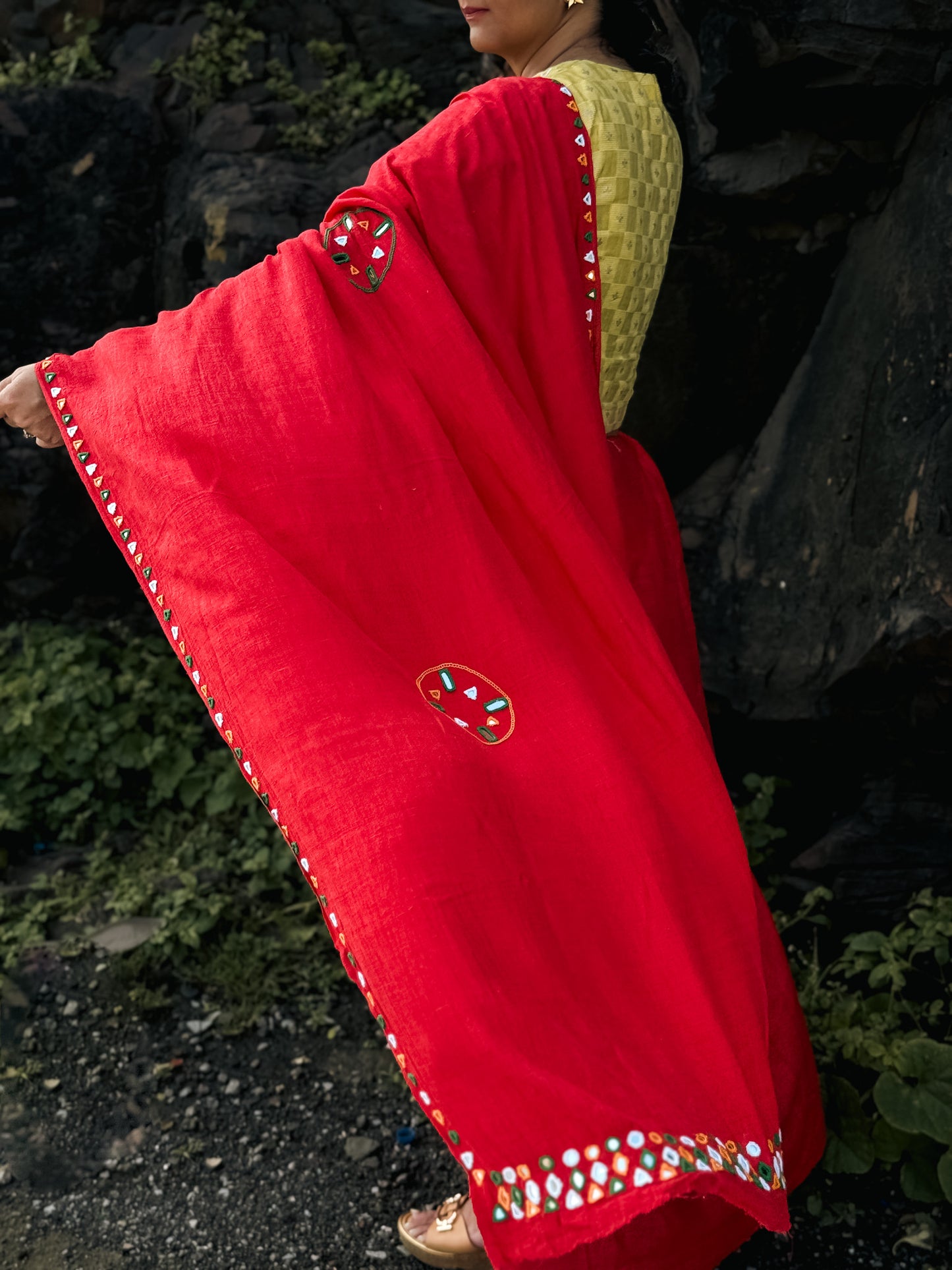 Red Mirror work Matka silk