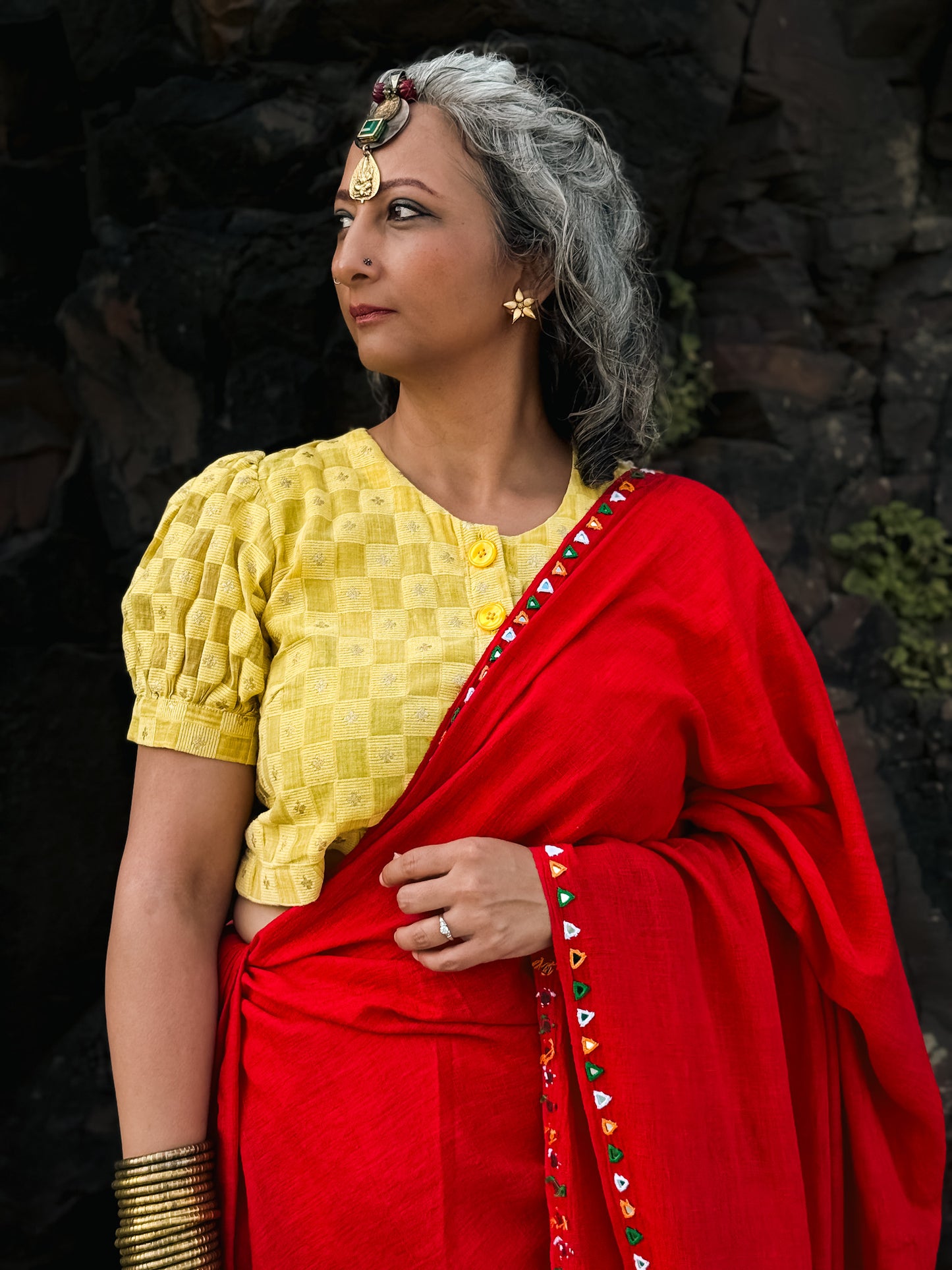 Red Mirror work Matka silk