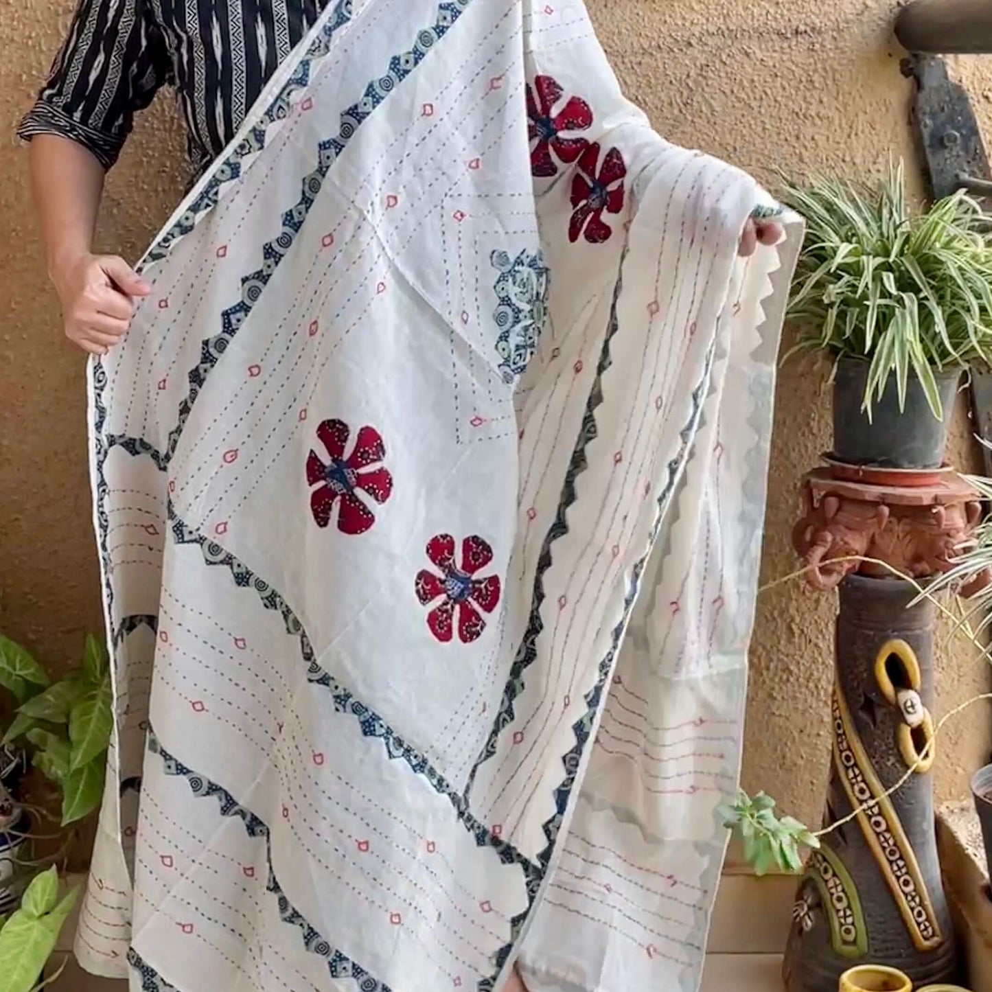 Teal indigo Applique Dupatta