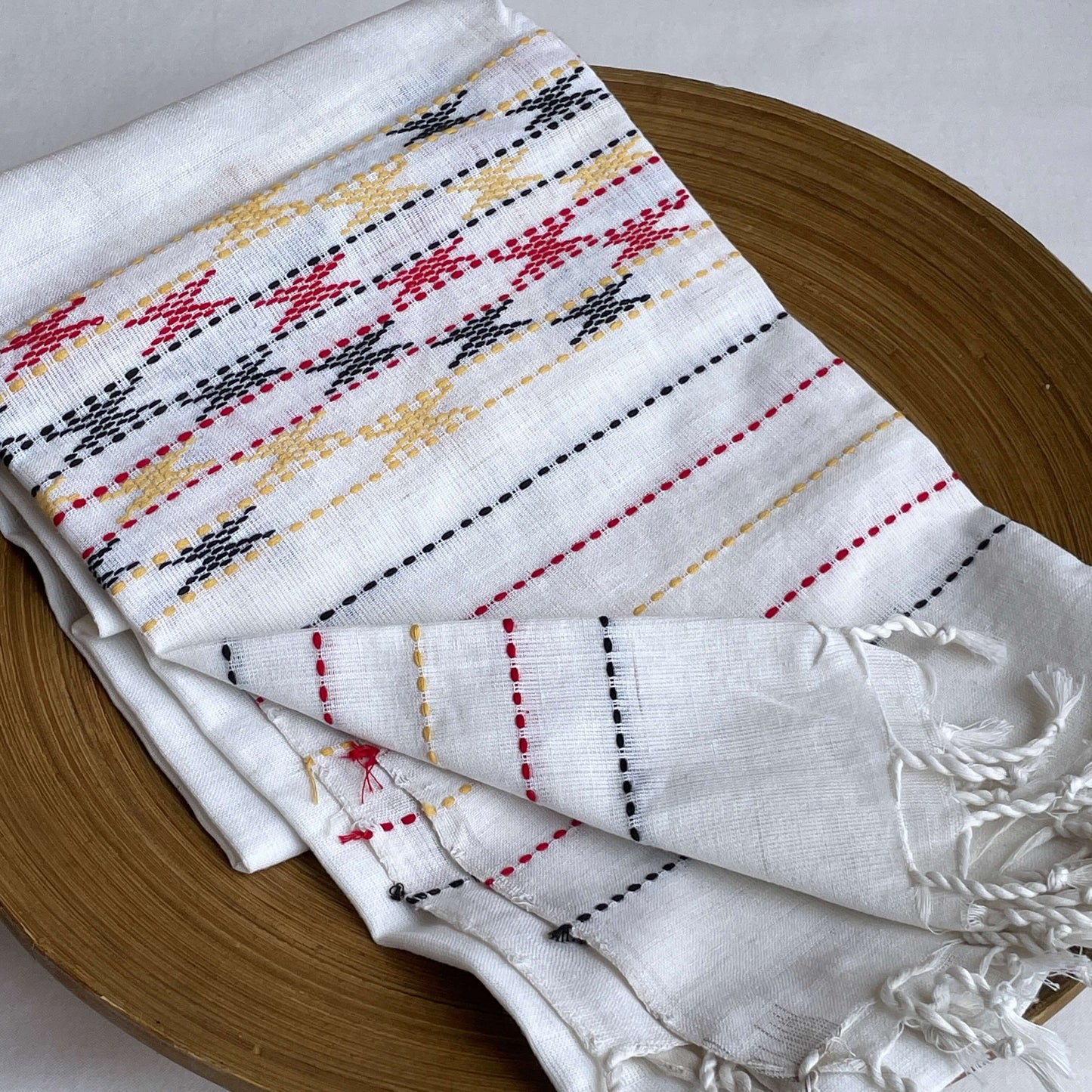 White Assam weave cotton stole