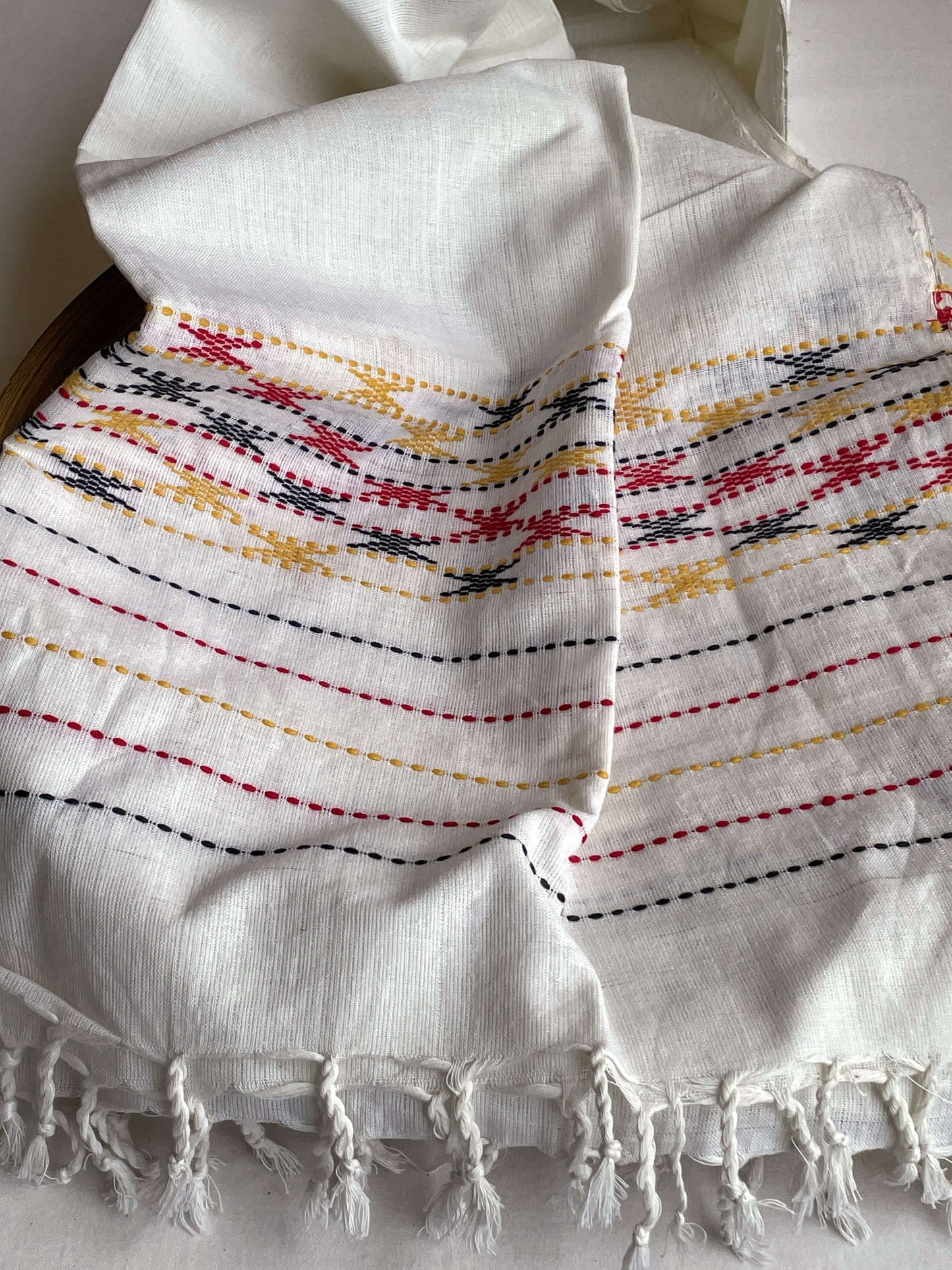 White Assam weave cotton stole