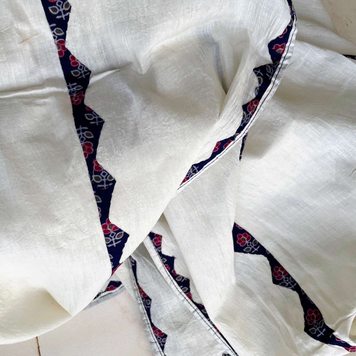 White Blue Applique Stole