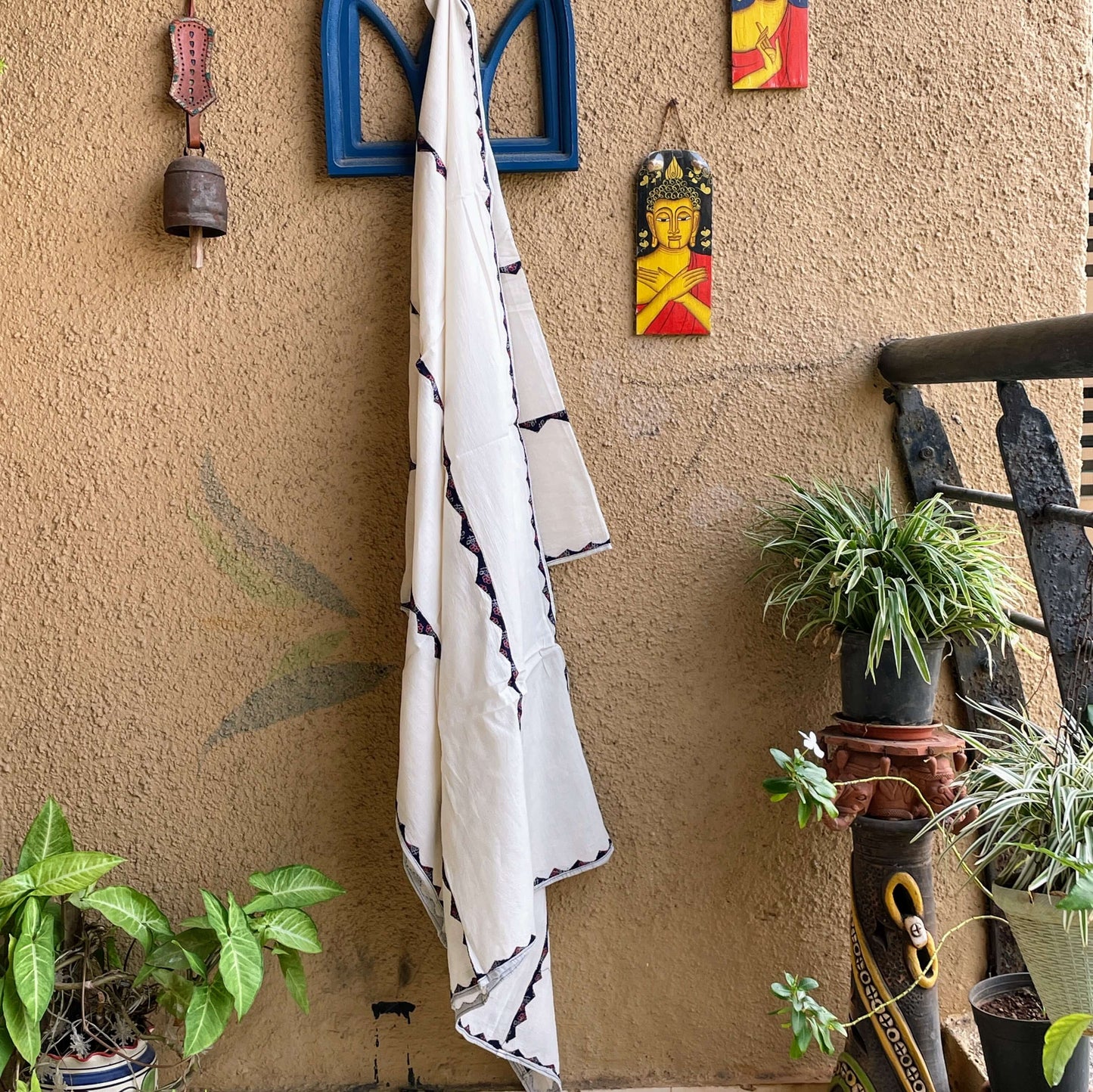 White Blue Applique Stole