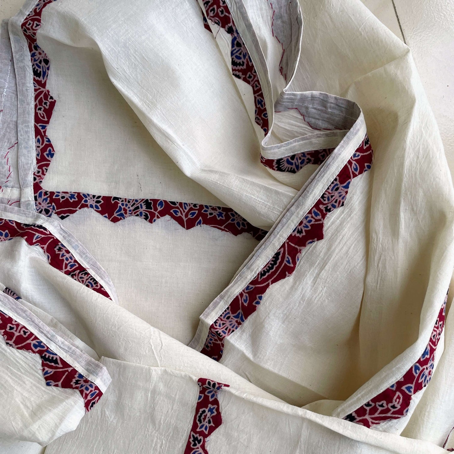 White Blue Applique Stole