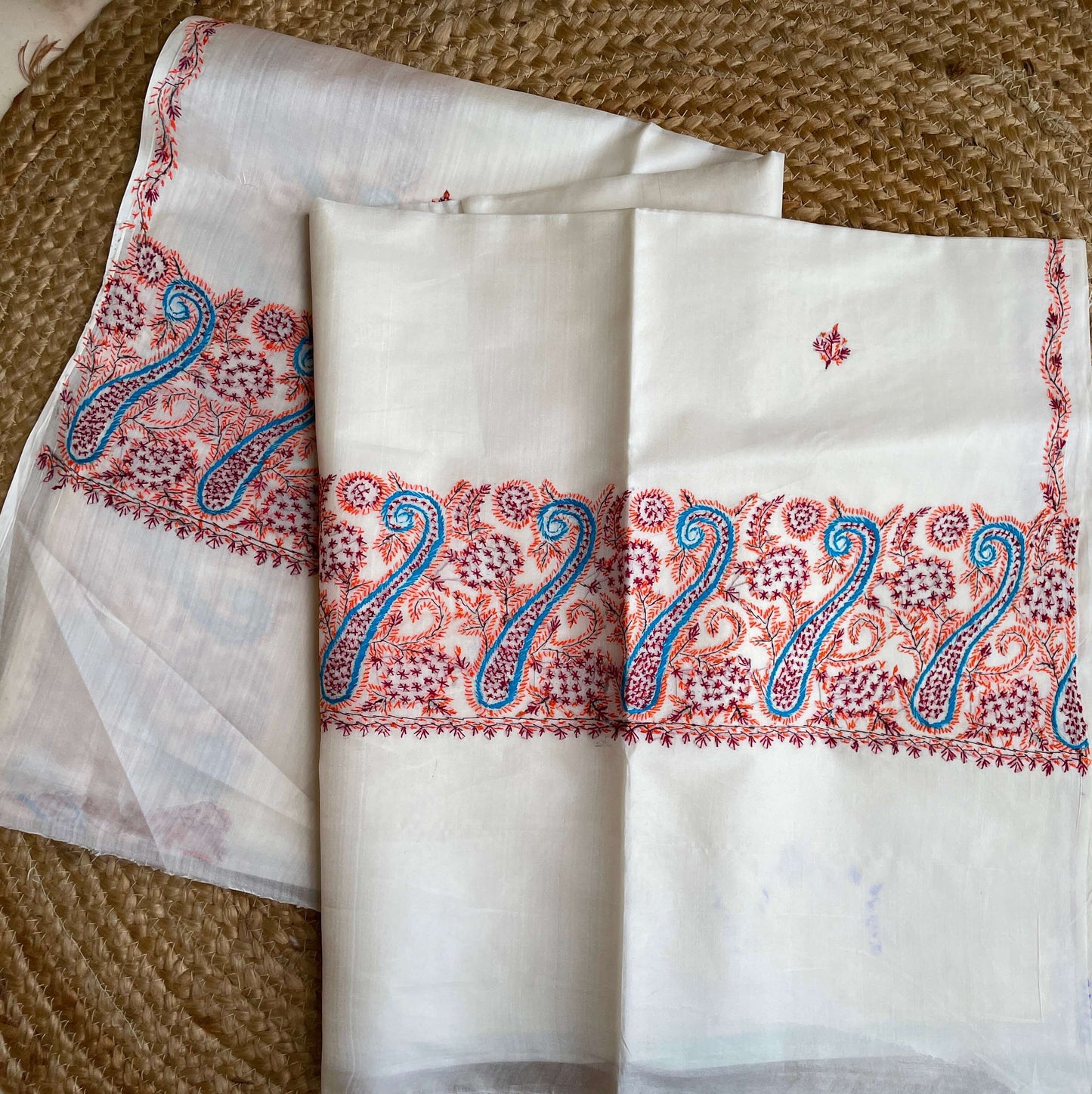White Silk Sozni with blouse