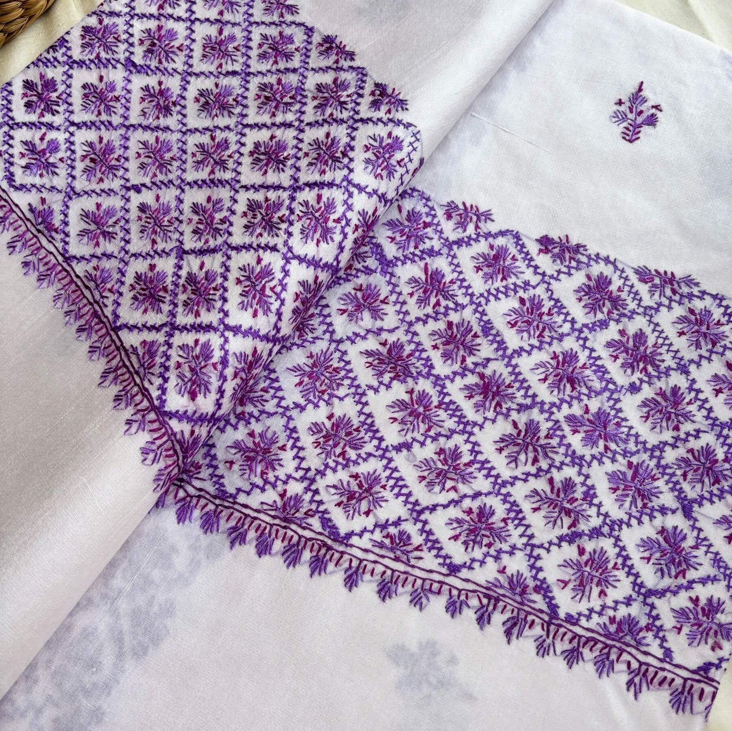 white with purple Sozni Saree