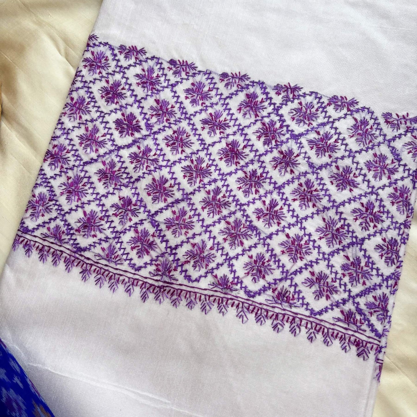 white with purple Sozni Saree