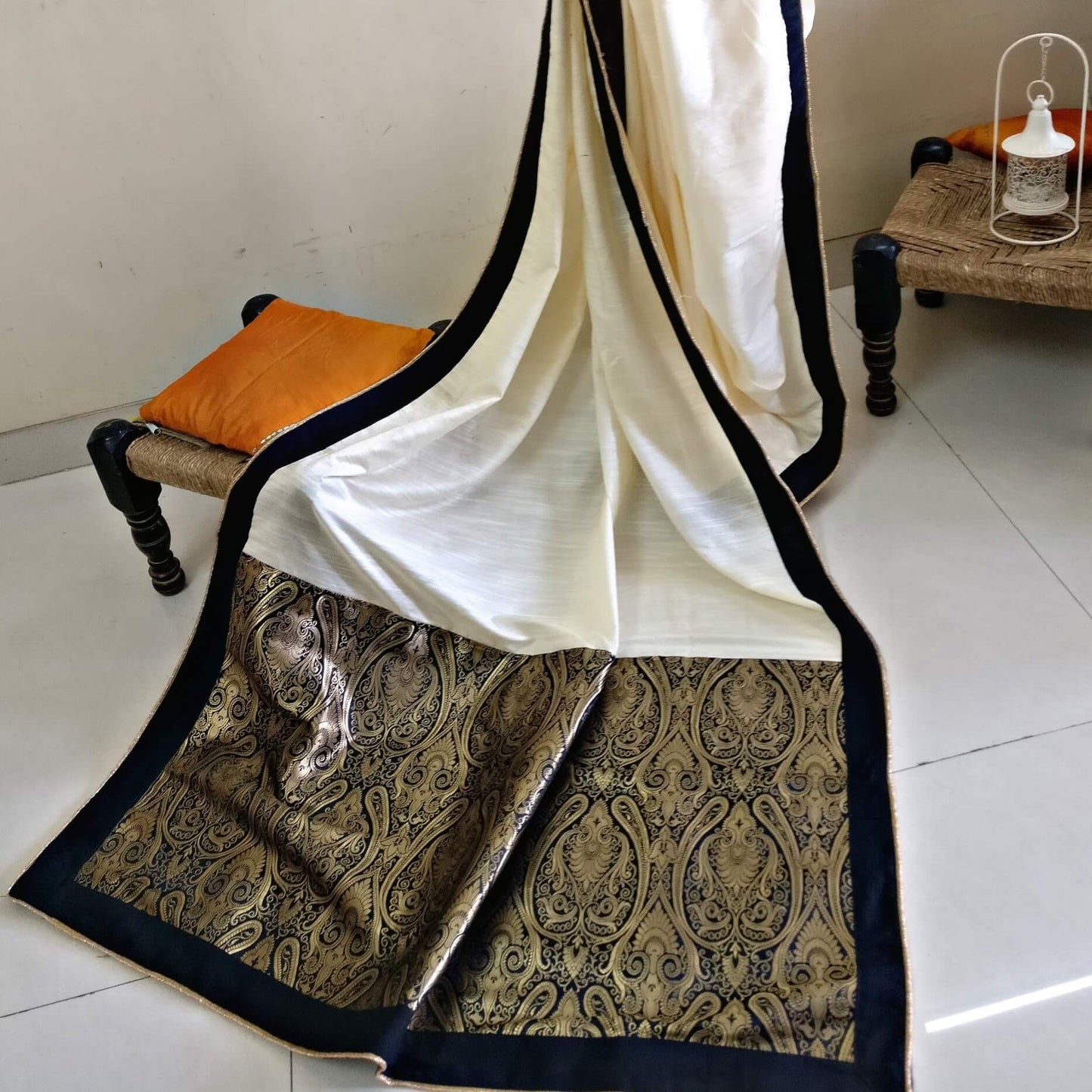 White and black Party wear saree