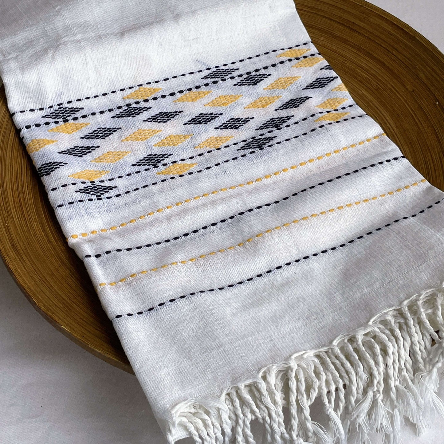 White Assam weave cotton stole