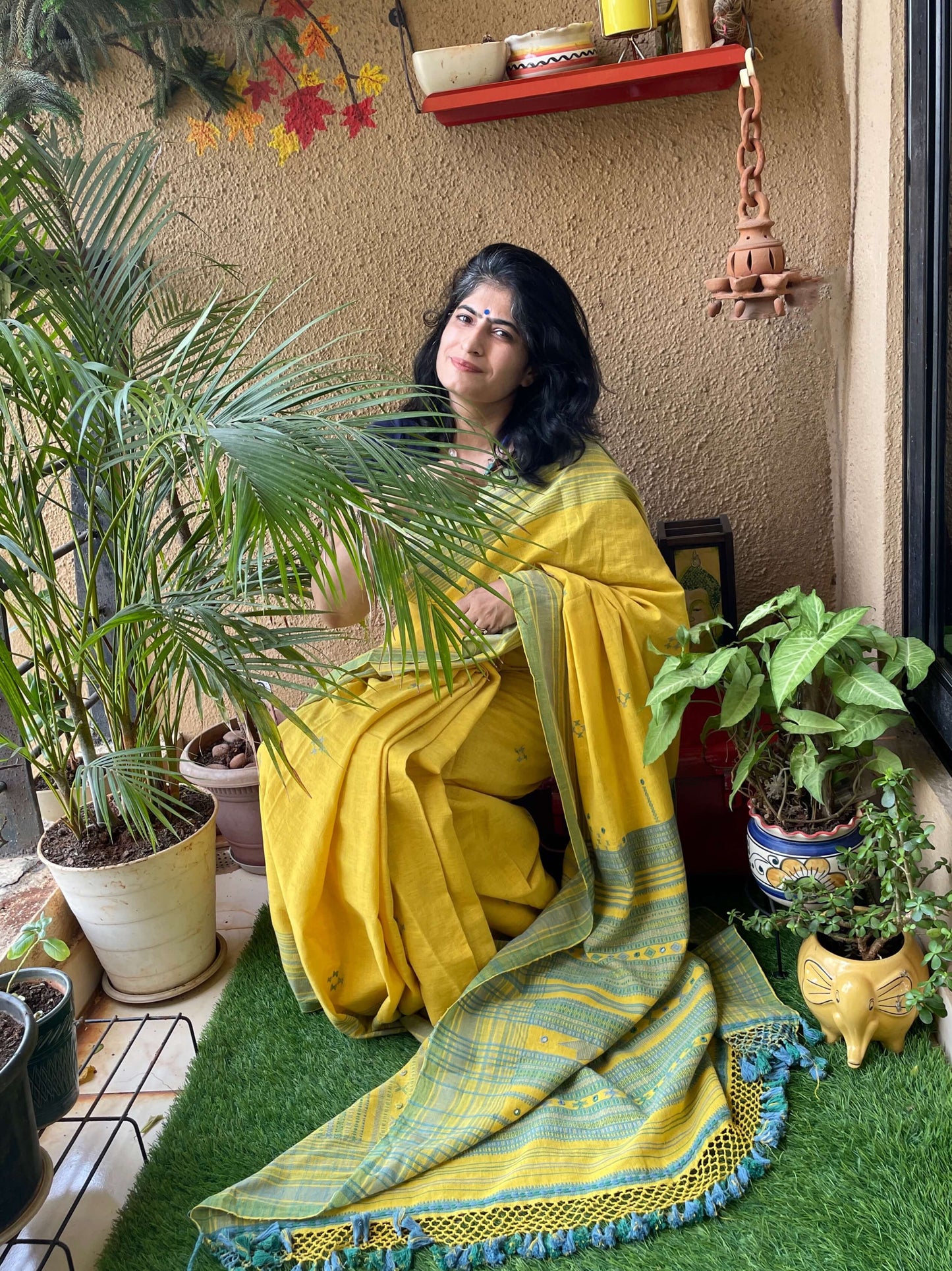 Yellow Kala Coton Bhujodi Saree