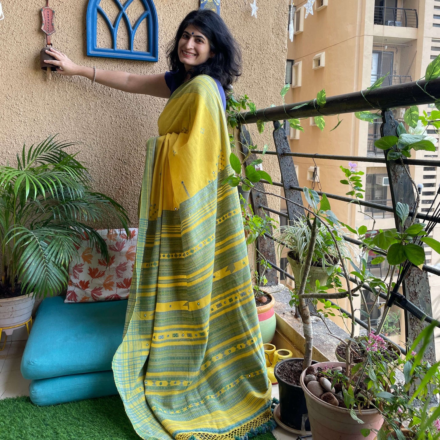 Yellow Kala Coton Bhujodi Saree