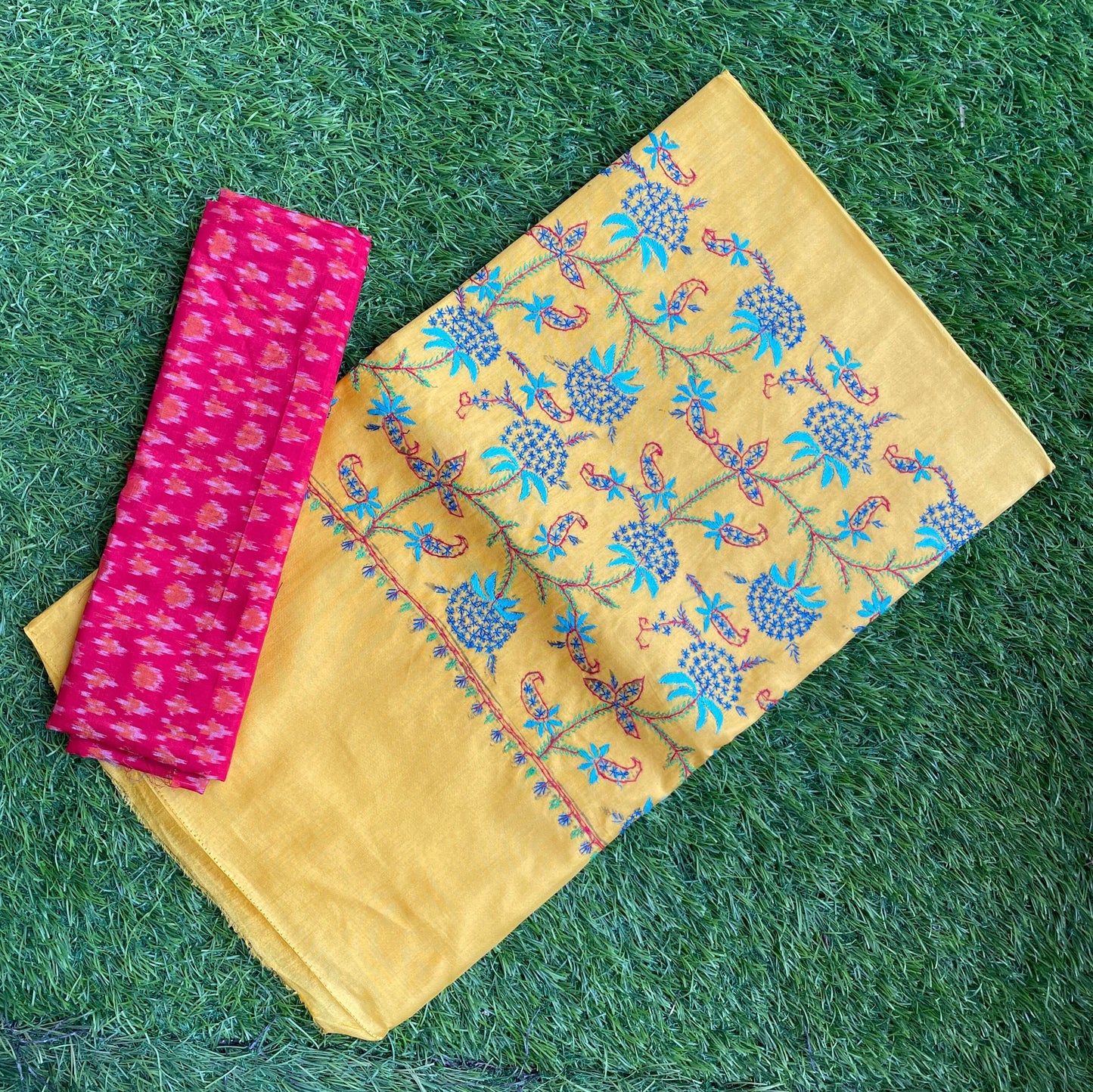 Yellow Silk Sozni kashmiri saree