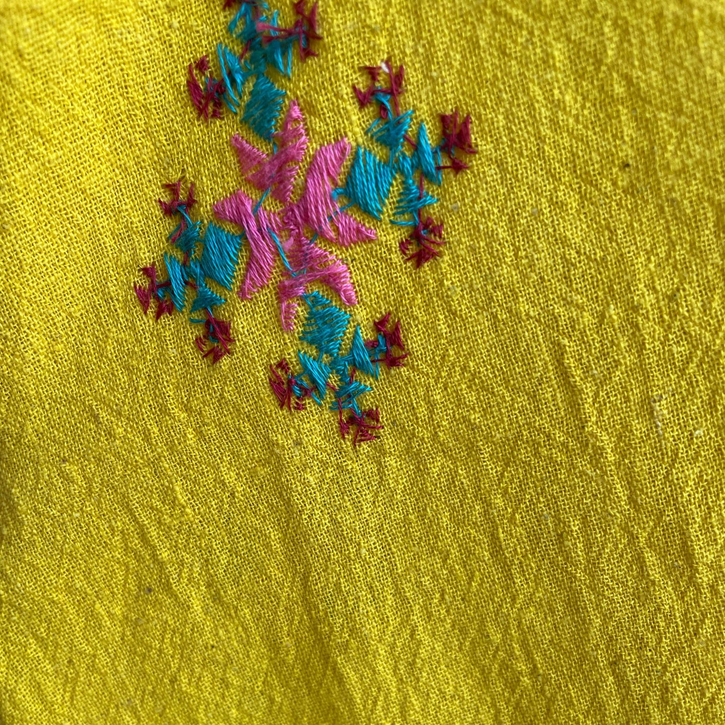 Soof Embroidery Kala cotton yellow saree