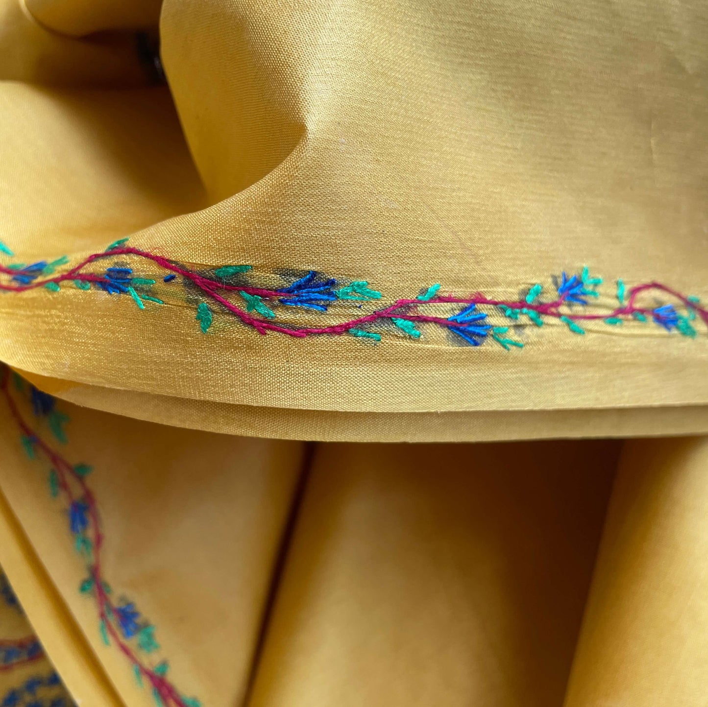 Yellow Silk Sozni kashmiri saree