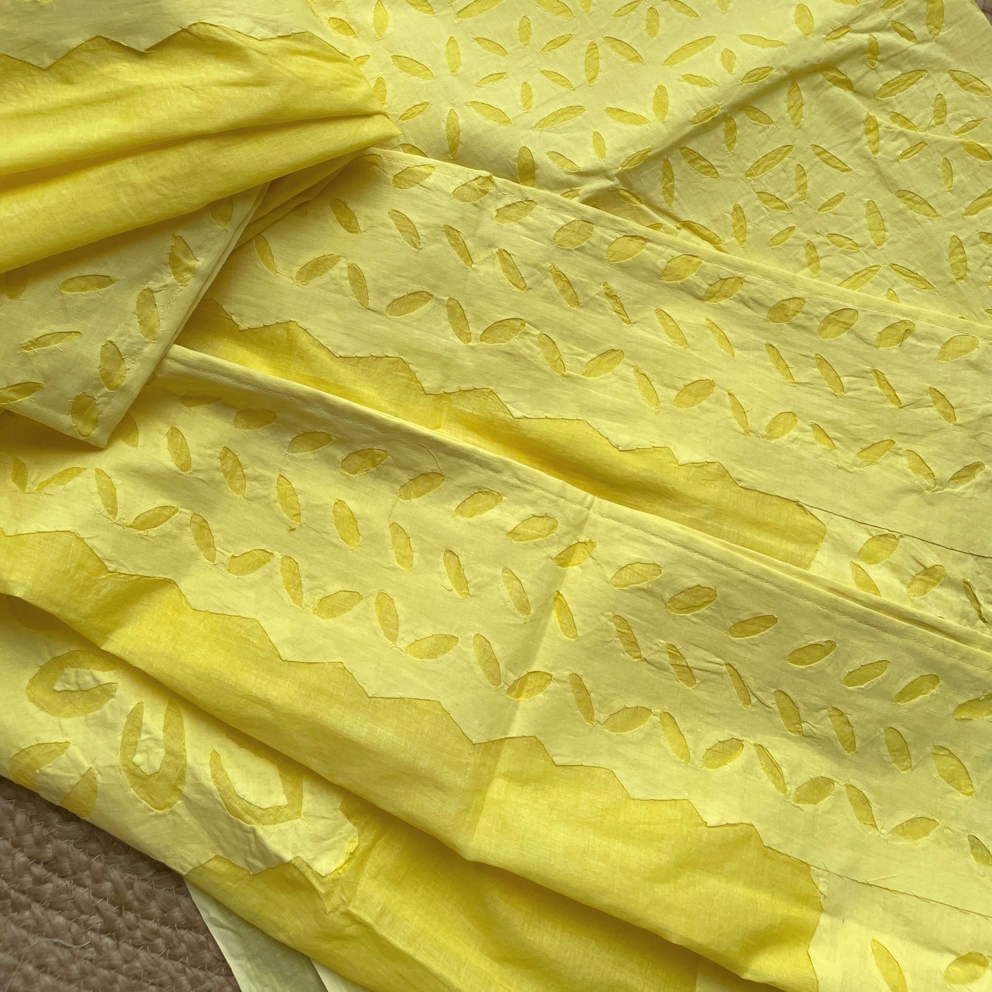 yellow applique kurta set